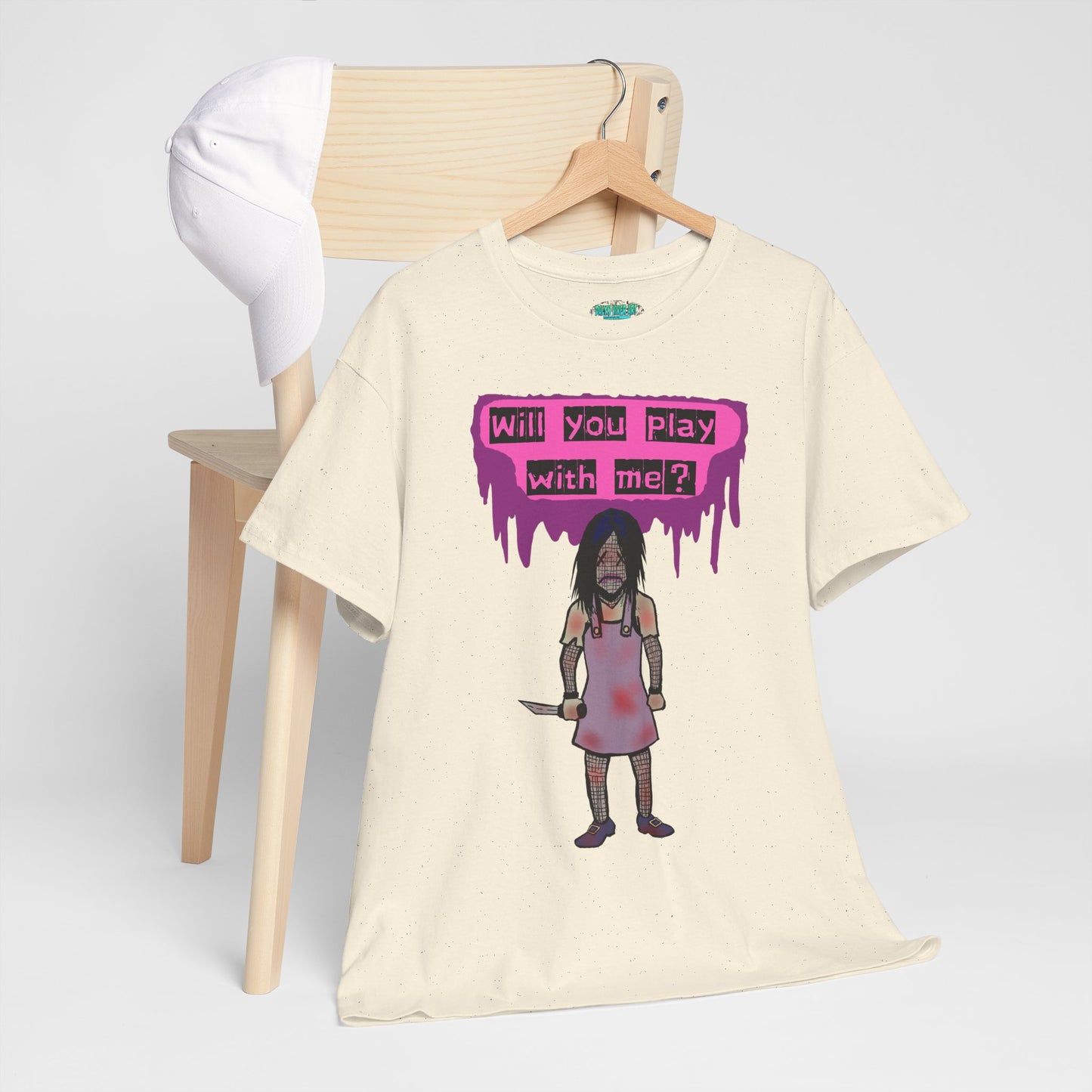 Chilling Evil Doll Horror Tee, Horror T-Shirt, Grey Tee, Unique Graphic Tee, Unisex Tee, Playful Scary Top, Halloween Shirt