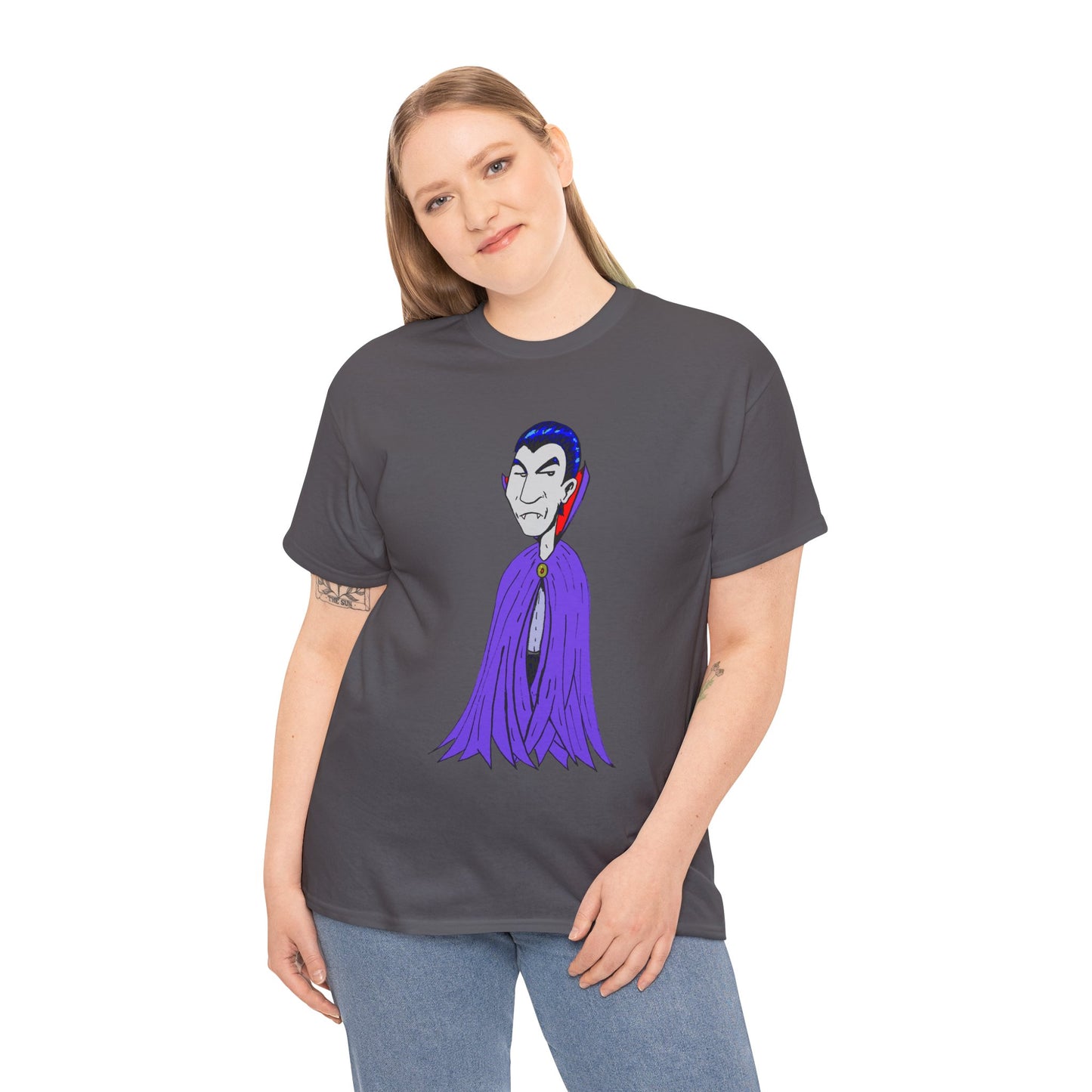 Vampire Cartoon Tee - Cute Purple Cloak Dracula Graphic T-Shirt