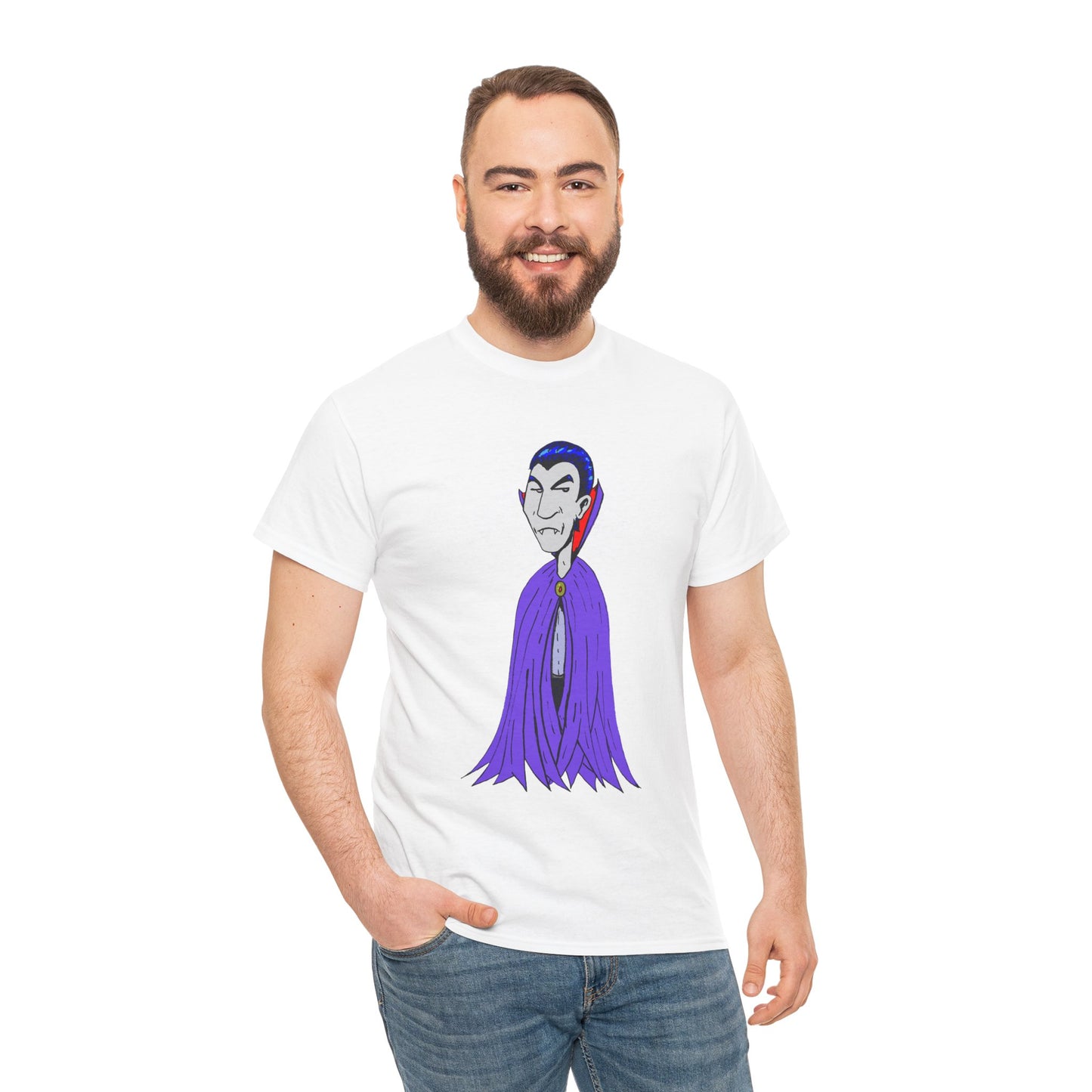 Vampire Cartoon Tee - Cute Purple Cloak Dracula Graphic T-Shirt