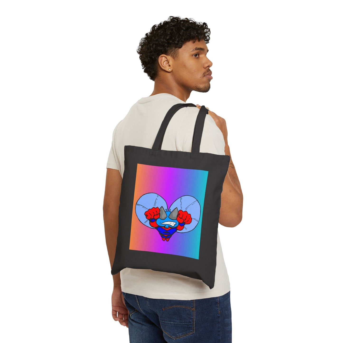 Astro-Fly Canvas Tote Bag — Colorful Superhero Flying Fist Pop Art Design