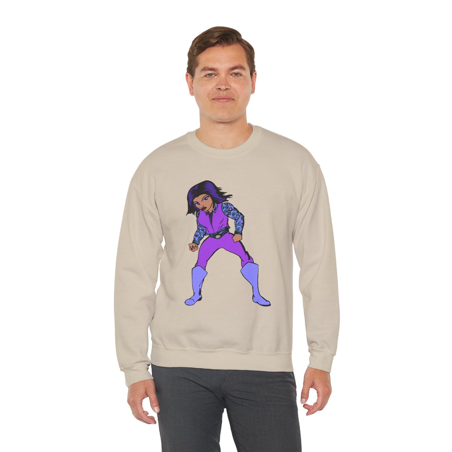 Vintage Retro Hero Crewneck Sweatshirt with Bold Graphic Design