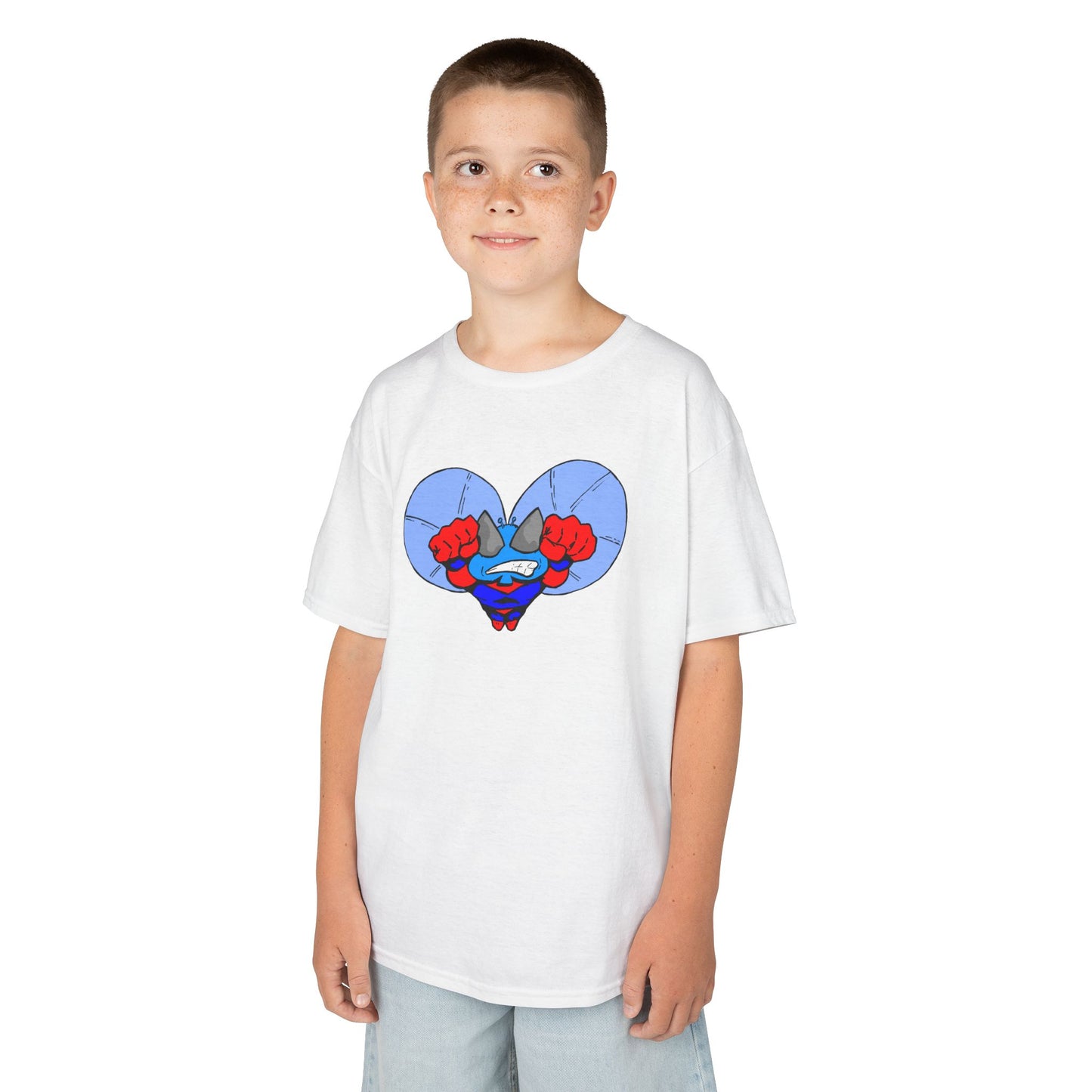 Astro-Fly Kids Superhero T‑Shirt — Cute Blue Hero Design