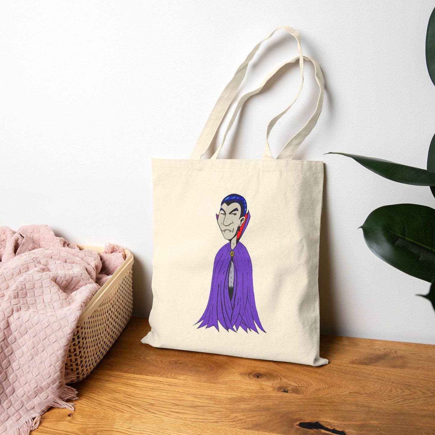 Silly Vampire Cartoon Cotton Tote Bag — Cute Gothic Halloween Canvas Tote
