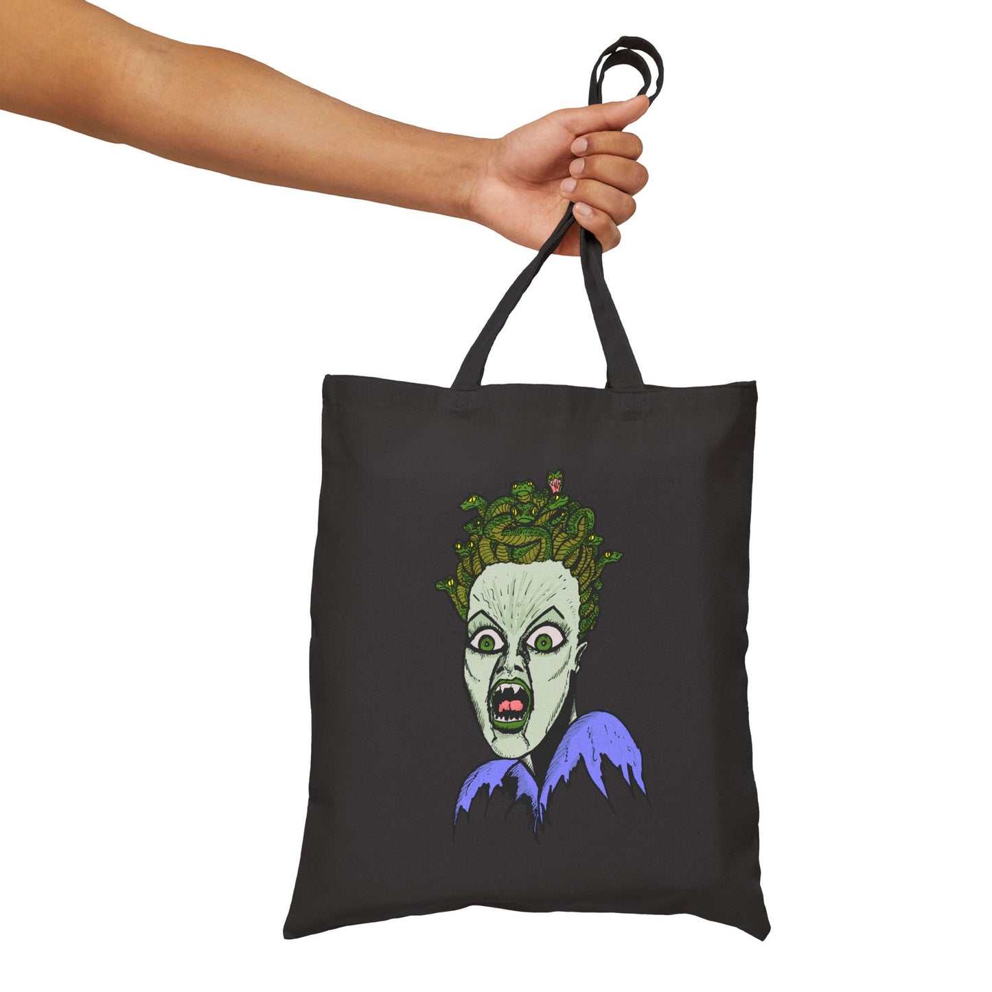 Tote Bag - Green Ghoulish Medusa Face Halloween Canvas Tote