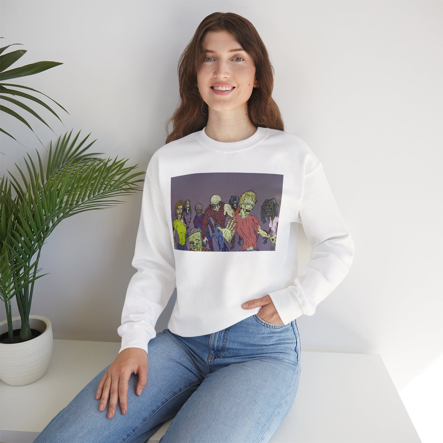 Zombie-Themed Unisex Crewneck Sweatshirt - Perfect for Halloween and Horror Lovers