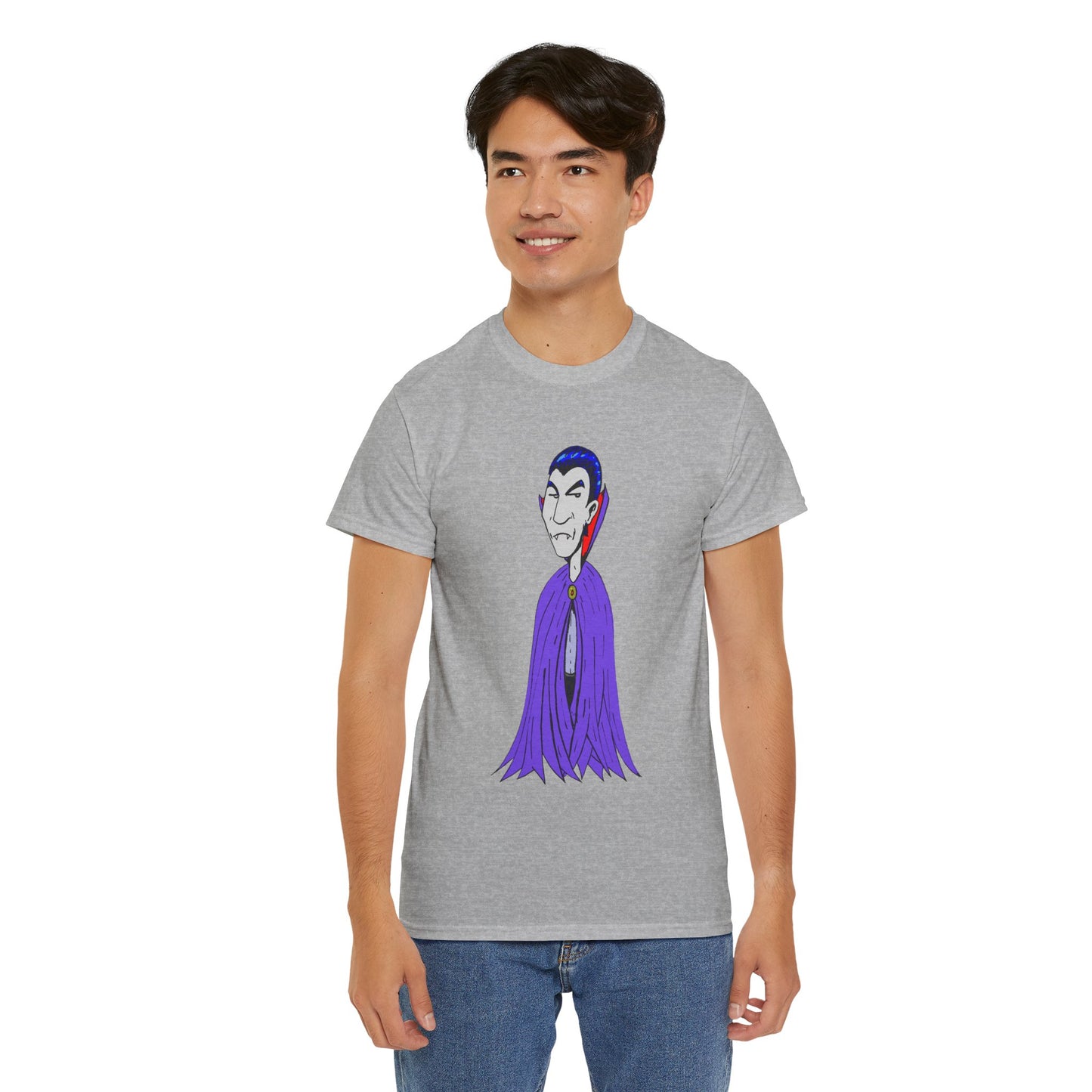Vampire Cartoon Tee - Cute Purple Cloak Dracula Graphic T-Shirt