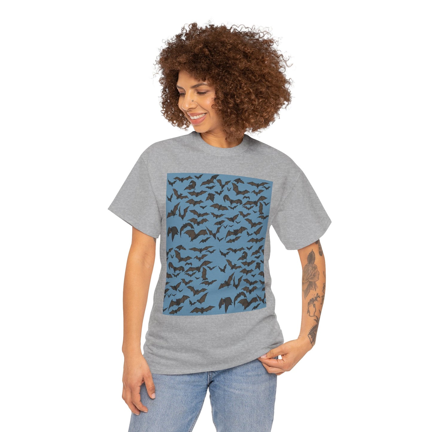 Unisex Bat Print Cotton Tee, Casual Graphic Tee, Halloween Apparel, Unique Gift for Animal Lovers, Stylish Everyday Wear
