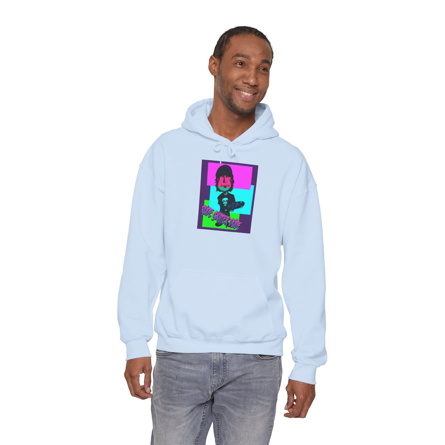 Retro Neon Rude Skater Dude Hoodie — Streetwear