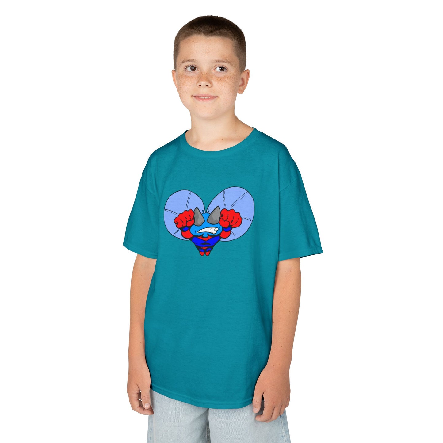 Astro-Fly Kids Superhero T‑Shirt — Cute Blue Hero Design