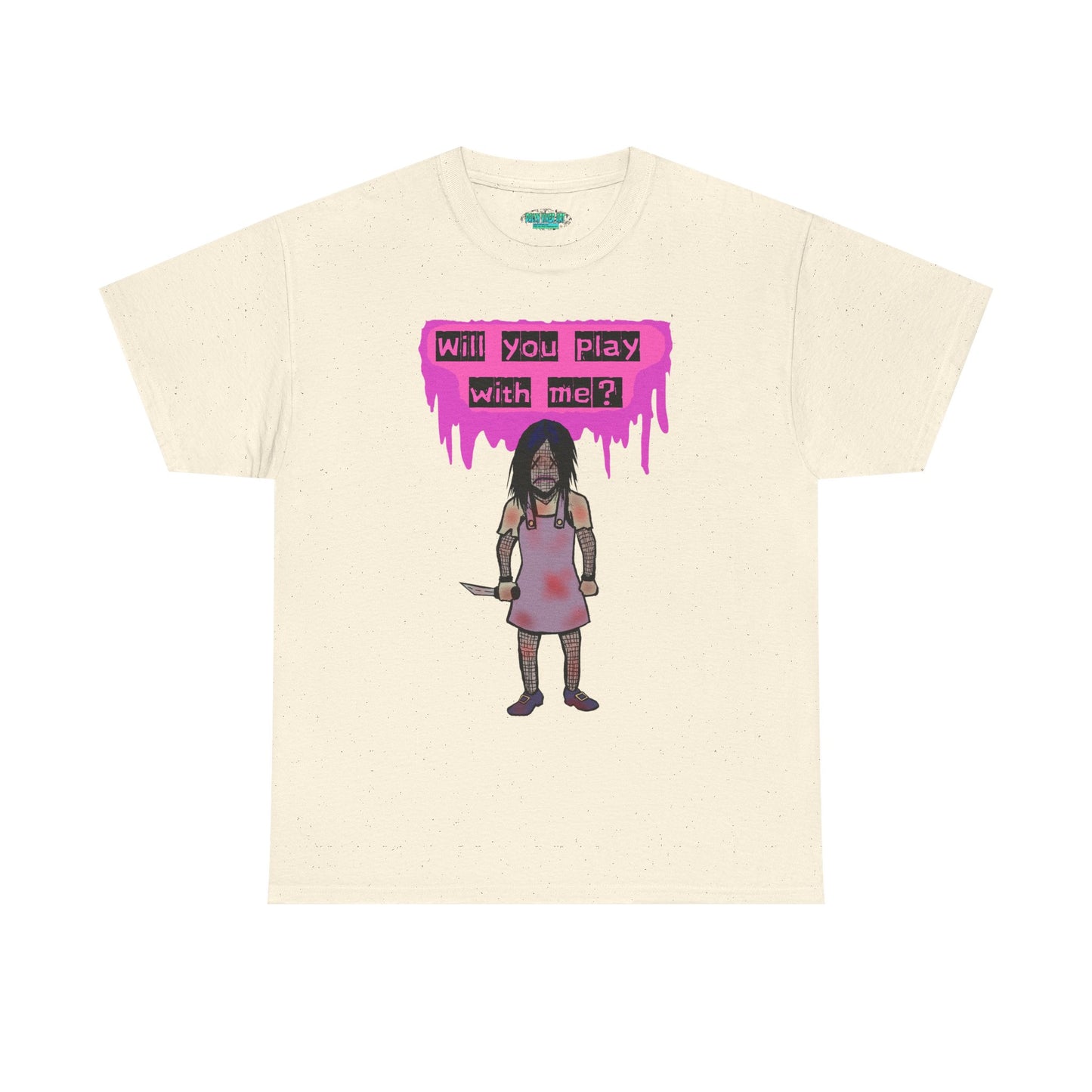Playful Evil Doll Horror Graphic Tee, Unisex Heavy Cotton Shirt, Casual Wear, Unique Gift, Halloween Costume, Quirky Fashion
