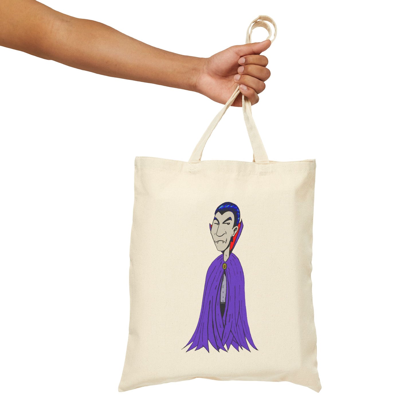 Silly Vampire Cartoon Cotton Tote Bag — Cute Gothic Halloween Canvas Tote