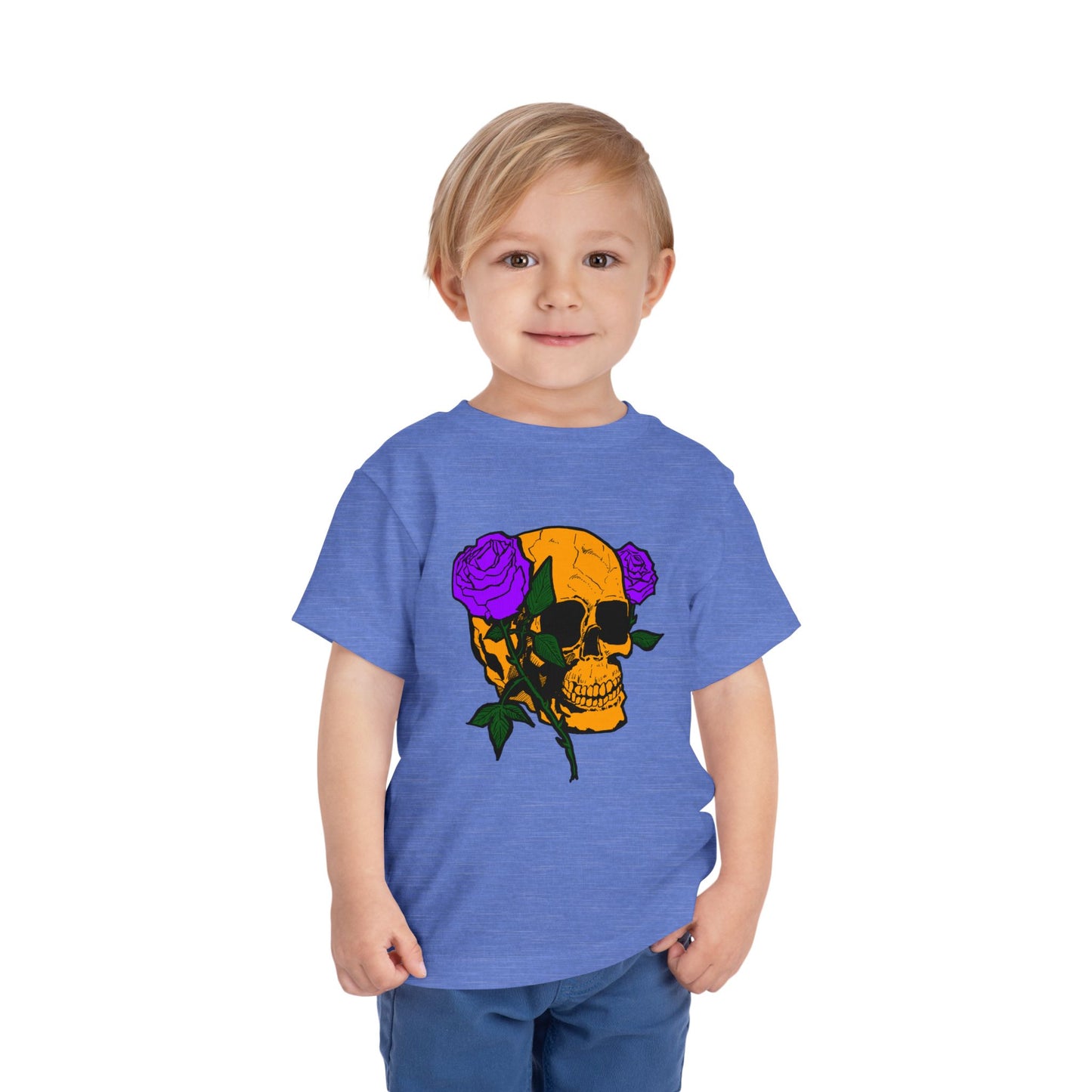 Toddler Tee — Orange Skull with Purple Roses Graphic
