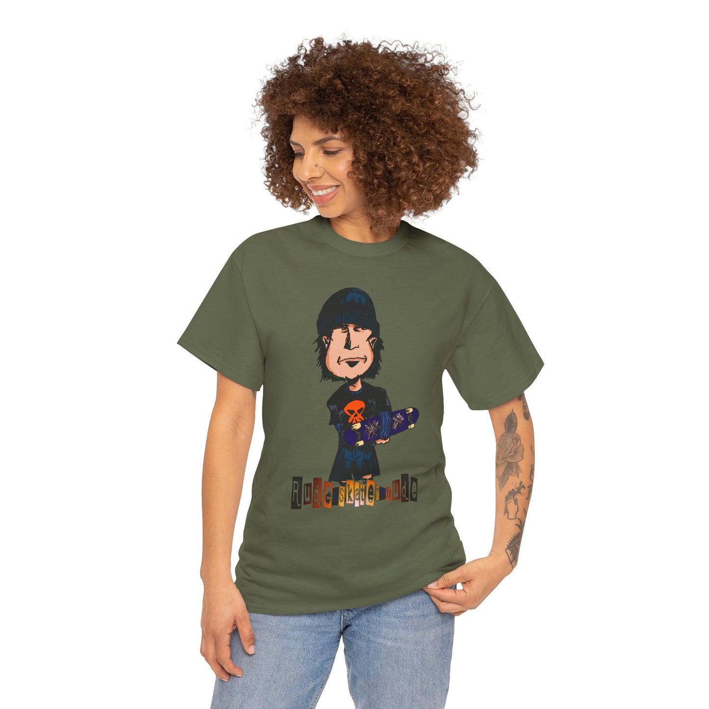 Rude Skater Dude Cartoon Skate Punk T-Shirt — Skateboarding Tee with Skull Design