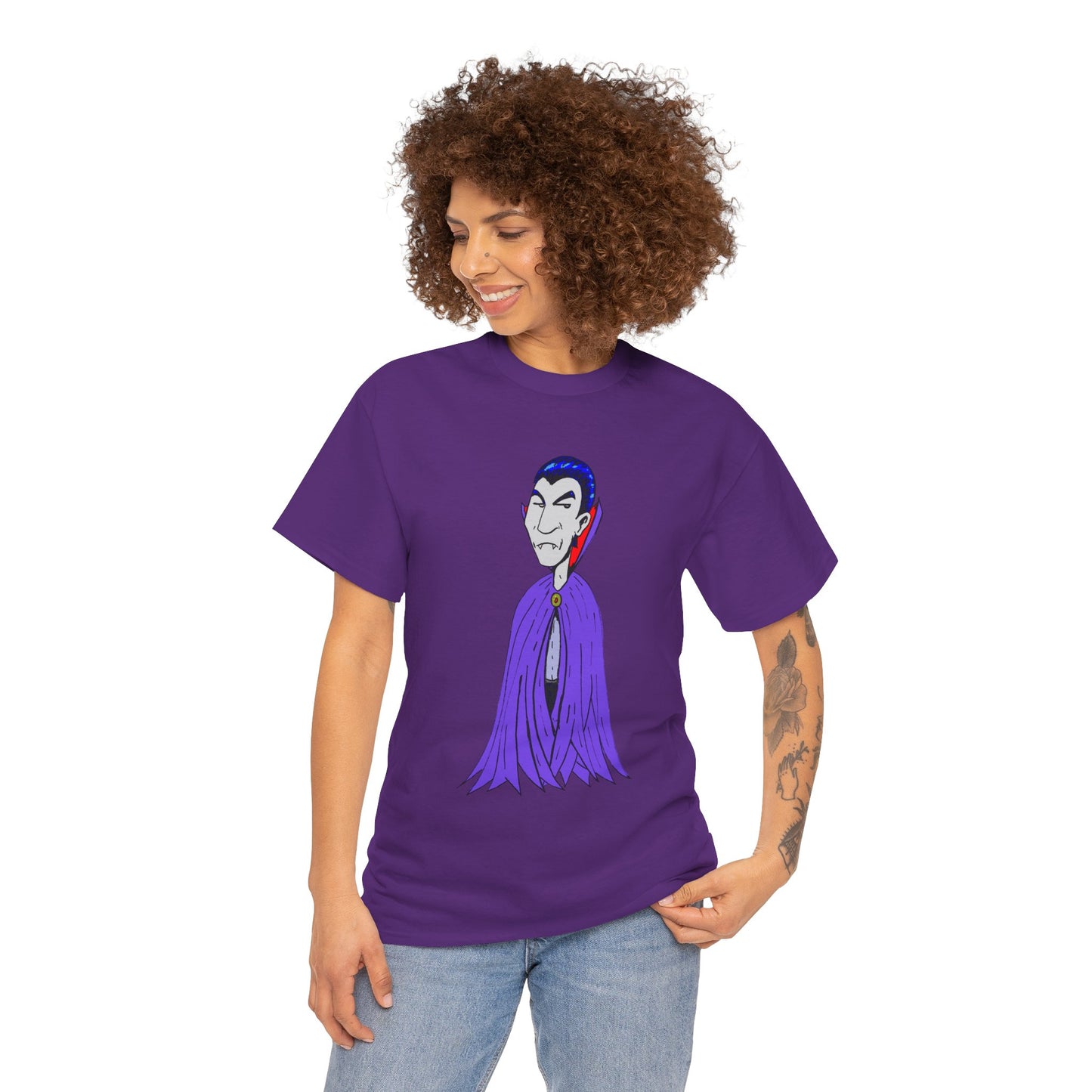Vampire Cartoon Tee - Cute Purple Cloak Dracula Graphic T-Shirt