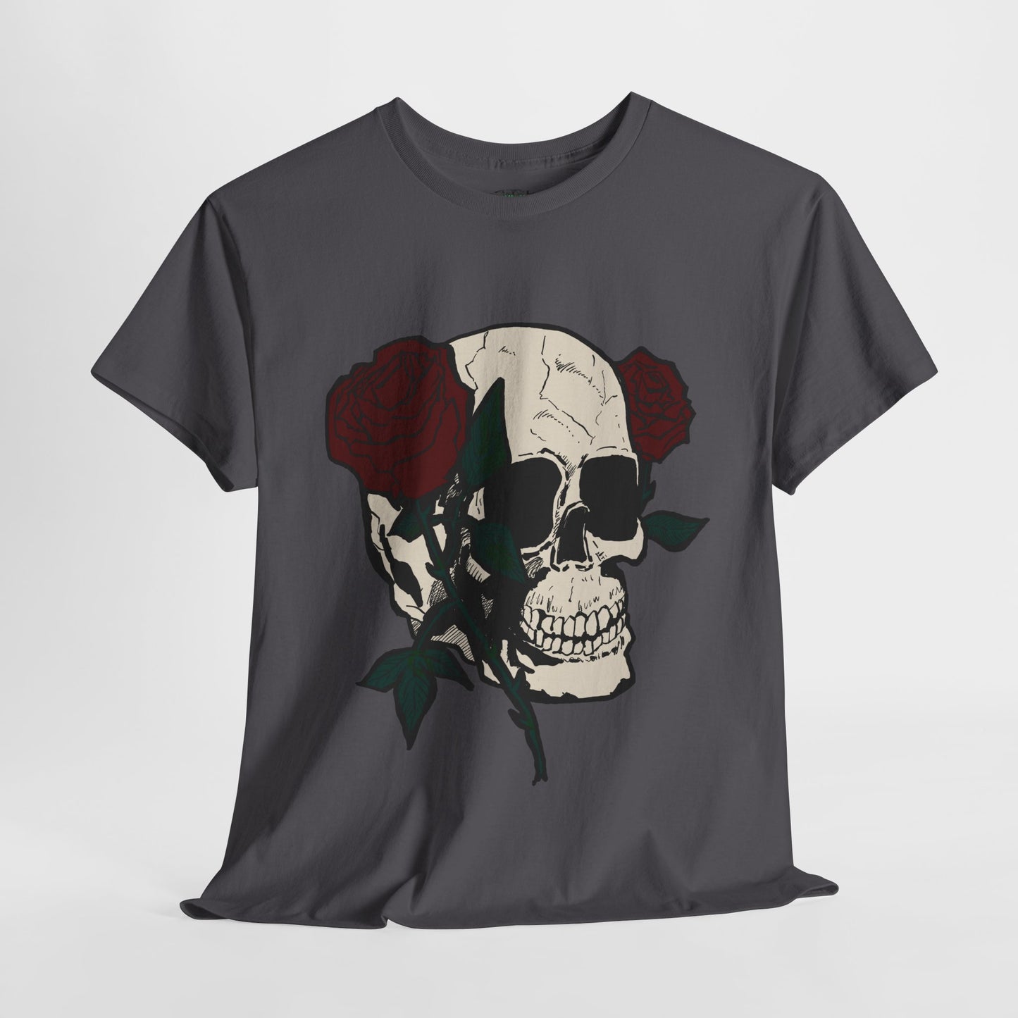 Skull and Roses Unisex Heavy Cotton Tee - Edgy Graphic T-Shirt for Impactful Style