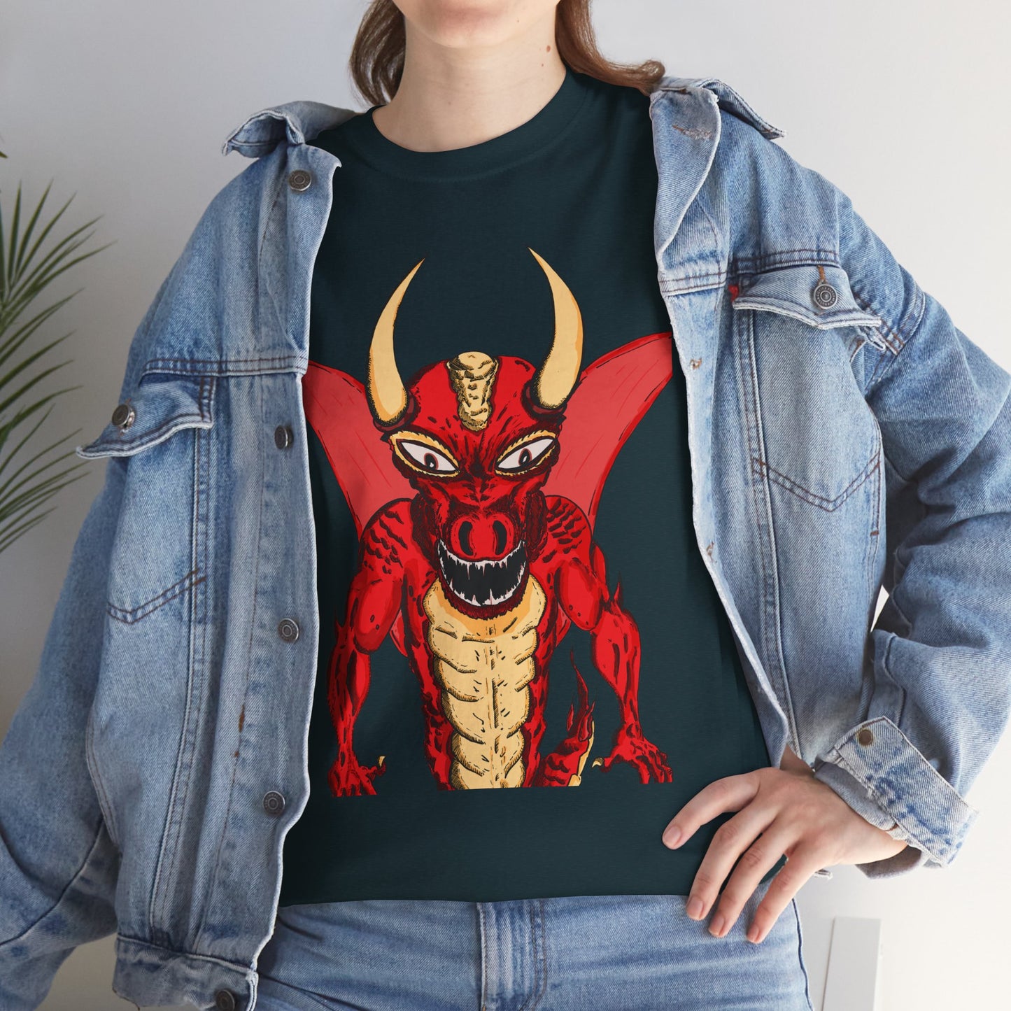 Bold Red Dragon Unisex Heavy Cotton Tee | Graphic Shirt for Anime Fans, Party Wear, Casual Outfit, Gift for Him/Her
