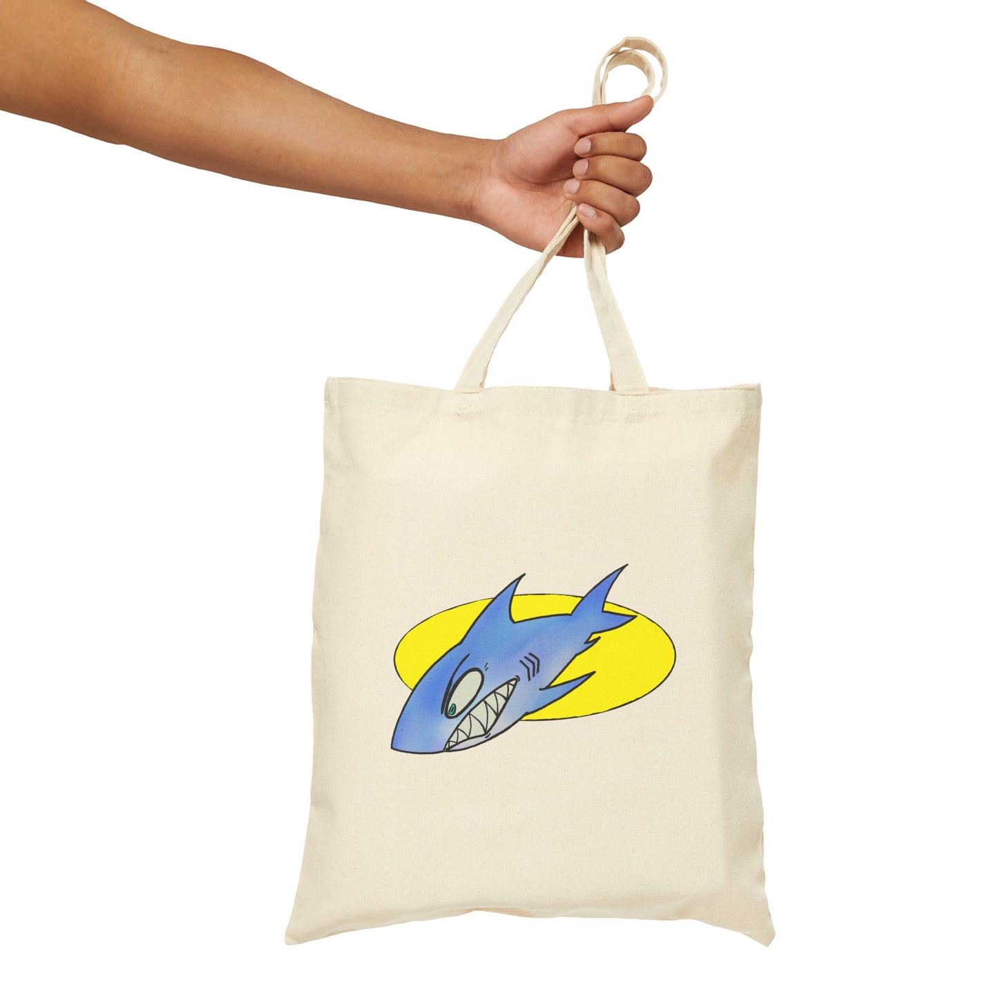 Shark Graphic Tote Bag – Retro Blue Shark Design on Natural Canvas