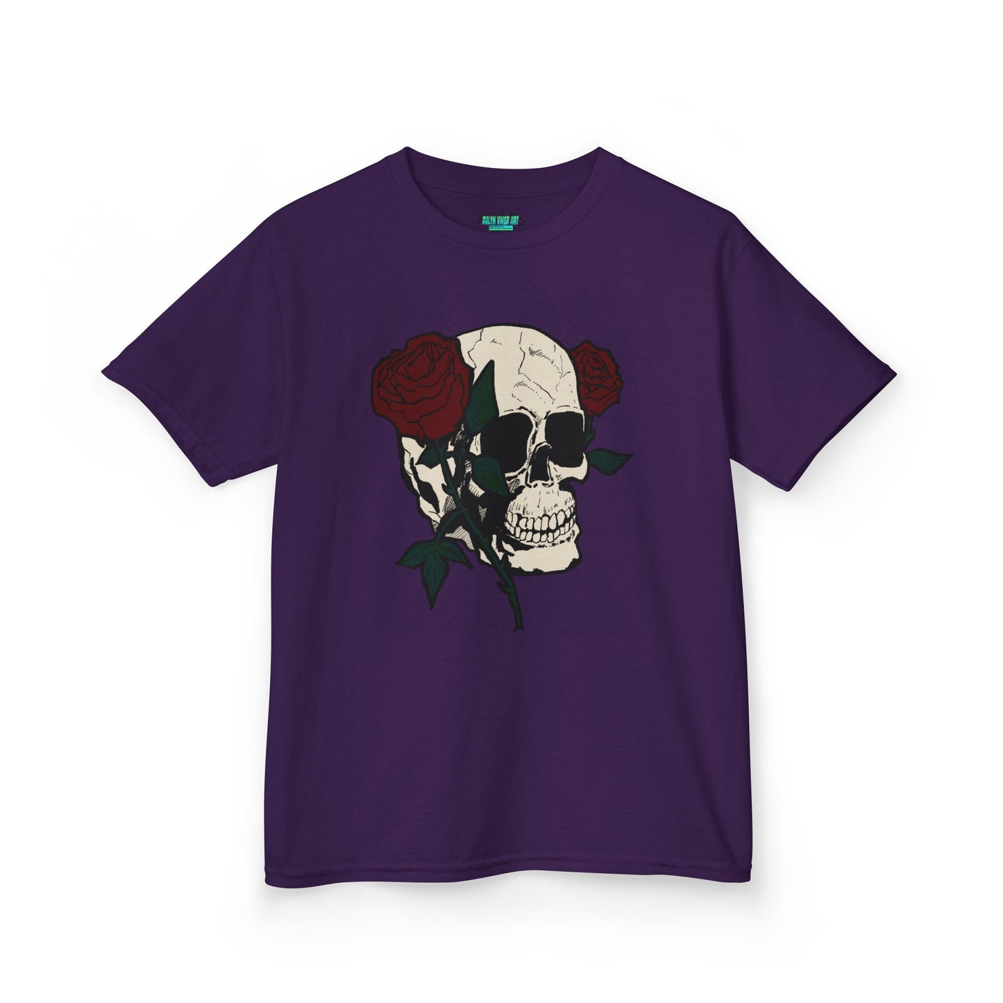 Kids Heavy Cotton Tee - Skull and Roses Graphic Tee for Trendy Kids