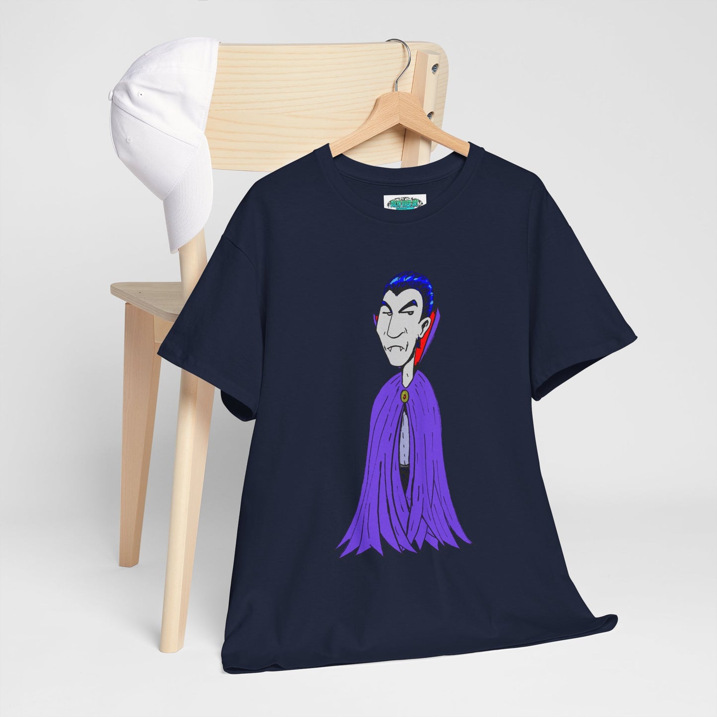 Vampire Cartoon Tee - Cute Purple Cloak Dracula Graphic T-Shirt
