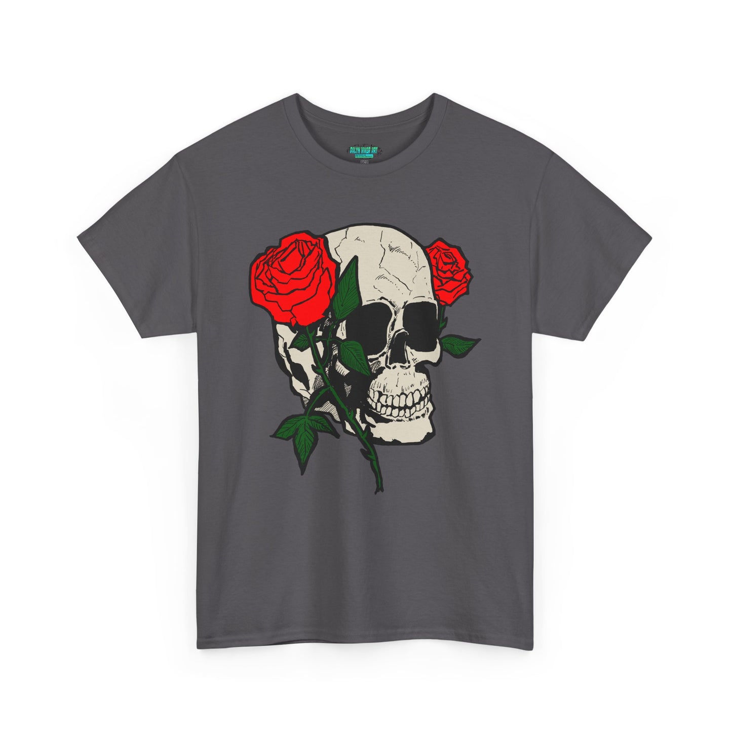 Skull & Roses Unisex Heavy Cotton Tee - Edgy Graphic T-Shirt for Casual Style