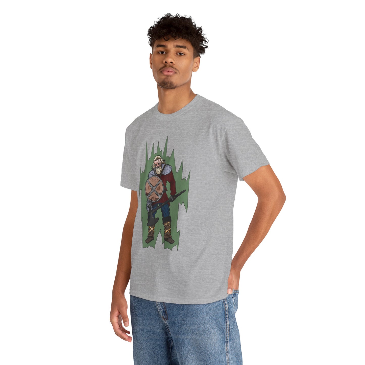Epic Warrior Graphic Tee, Unisex Heavy Cotton Shirt, Casual Wear, Gamer Gift, Medieval Art Clothing, Battle Theme Fashion