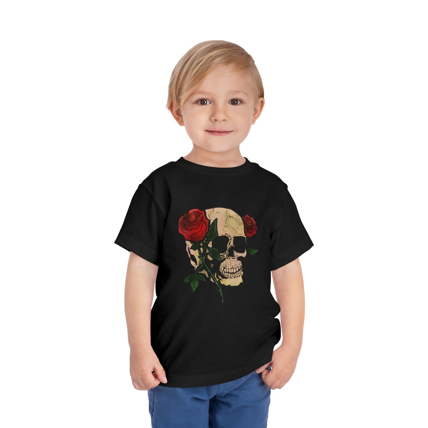 Toddler Tee — Skull with Red Roses Graphic