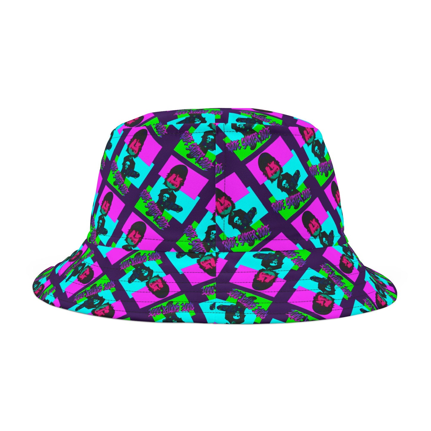 Rude Skater Dude Bucket Hat — Neon Pop Checkerboard Pattern