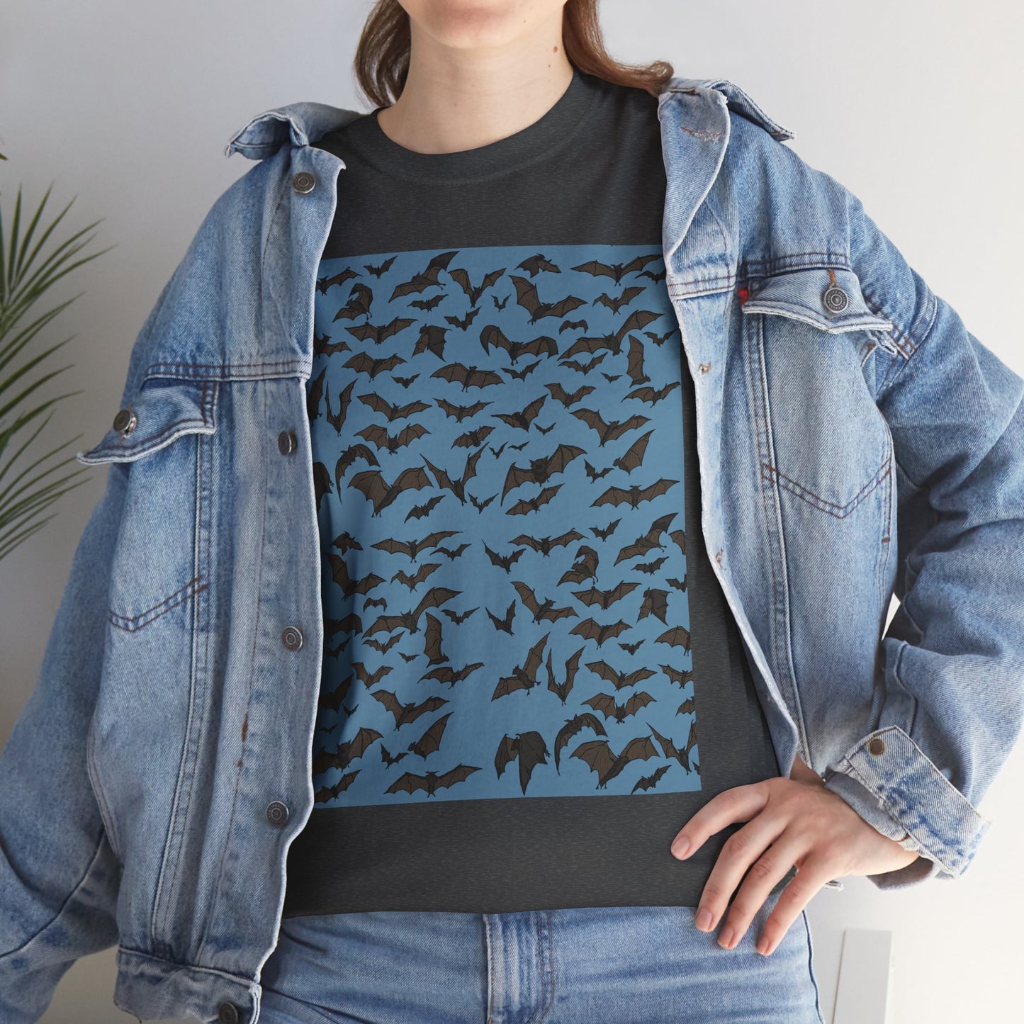 Unisex Bat Print Cotton Tee, Casual Graphic Tee, Halloween Apparel, Unique Gift for Animal Lovers, Stylish Everyday Wear