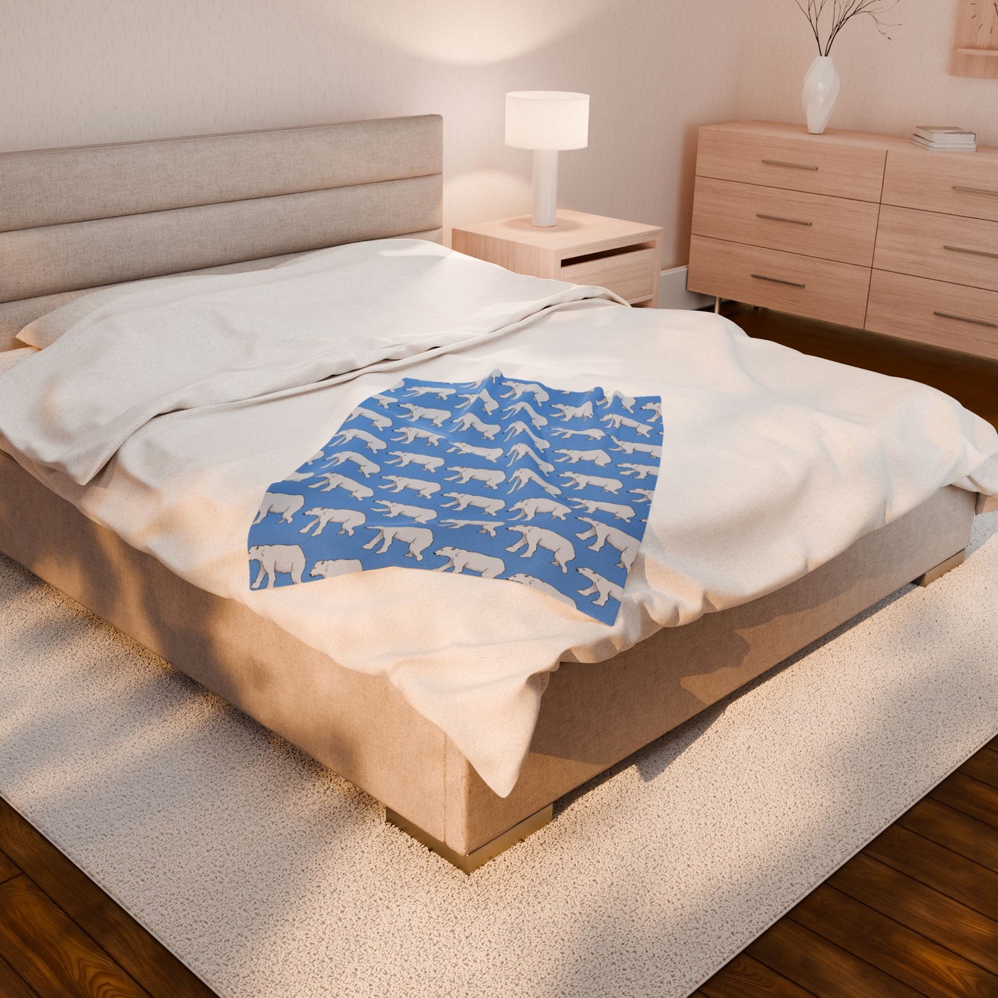 Polar Bear Pattern Velveteen Plush Blanket — Cozy Blue Arctic Throw for Home & Gifts