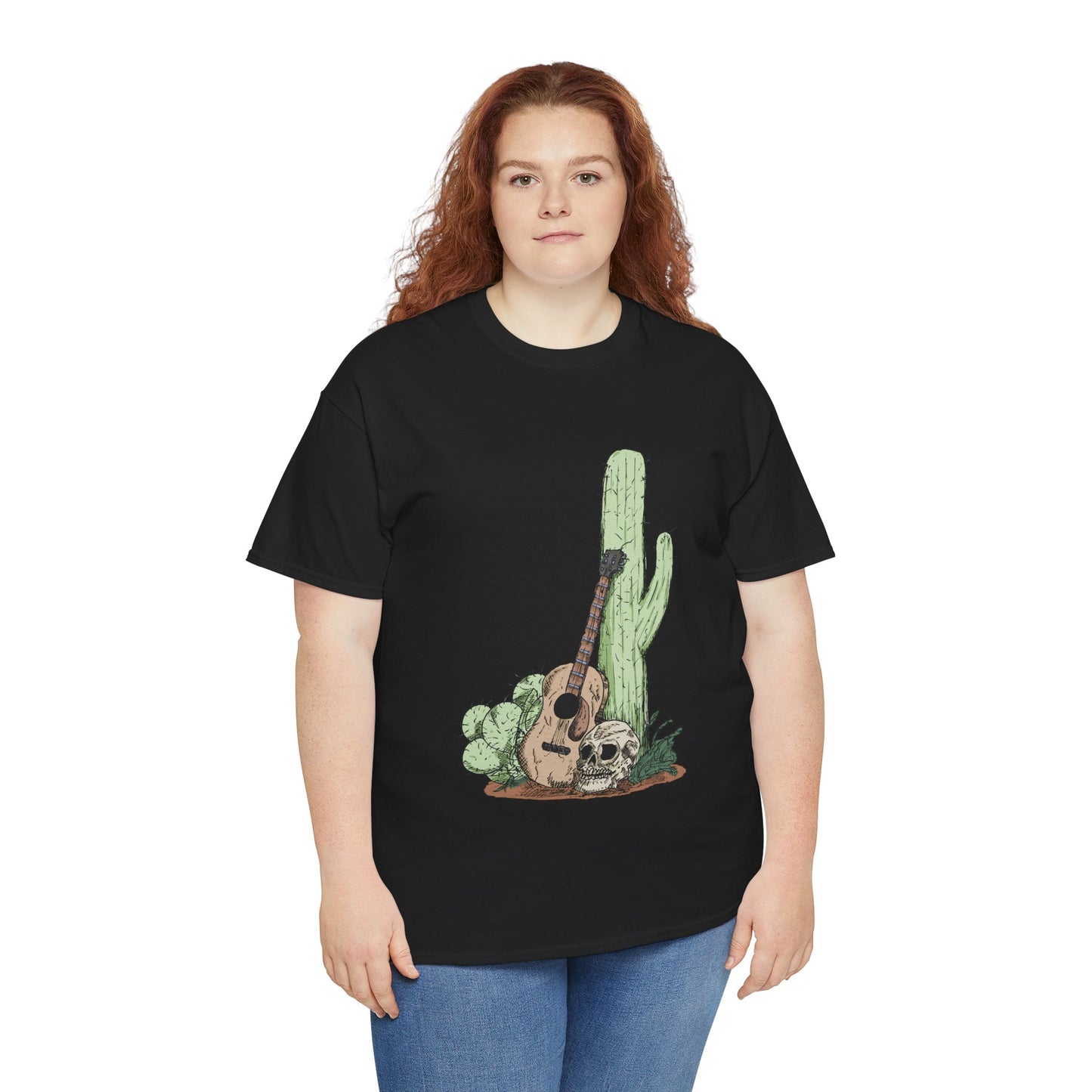 Desert Vibe Graphic Tee - Unisex Heavy Cotton Shirt, Boho Cactus Shirt, Guitar Lover's Gift, Summer Top, Music T-Shirt