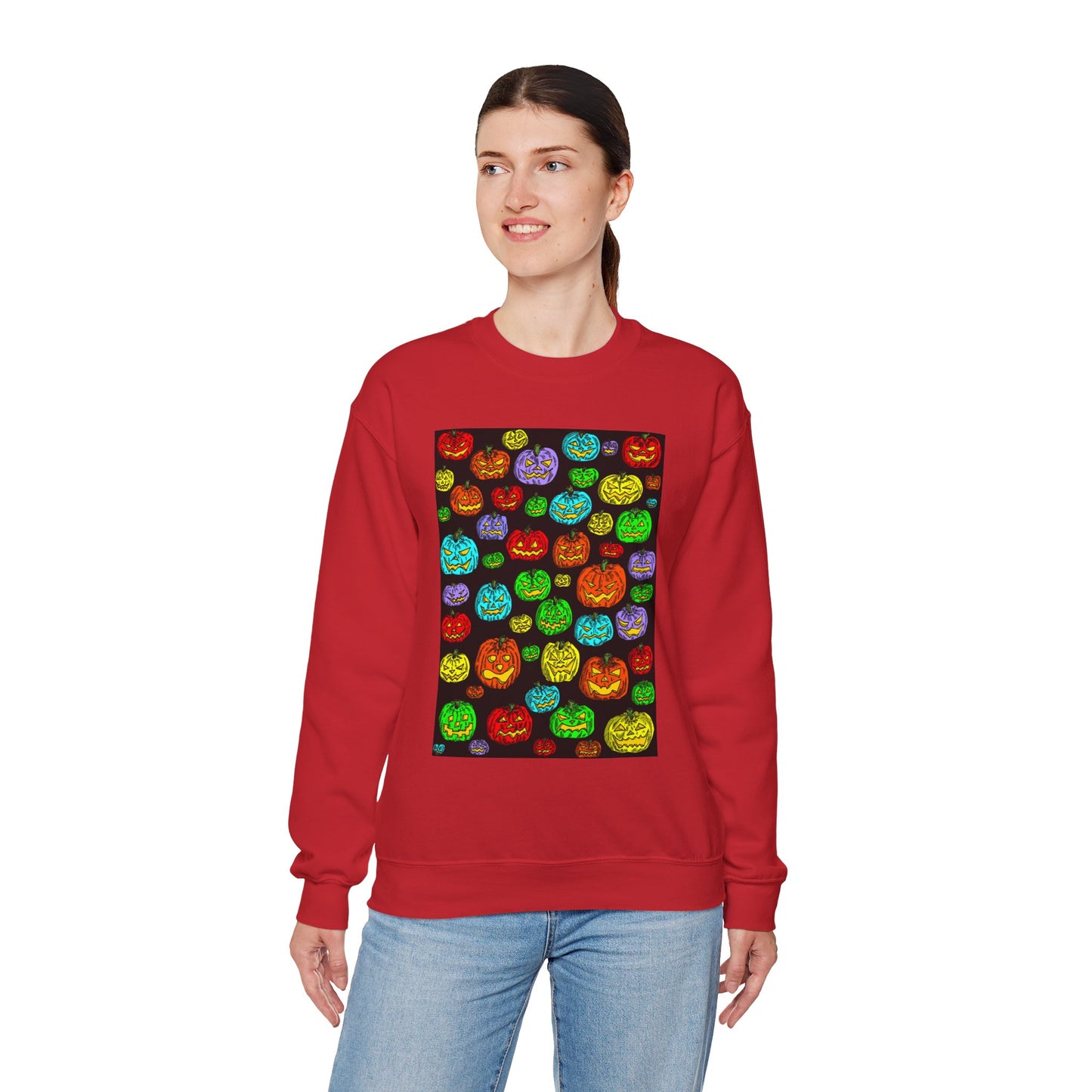 Halloween Colorful Pumpkin Graphic Crewneck Sweatshirt