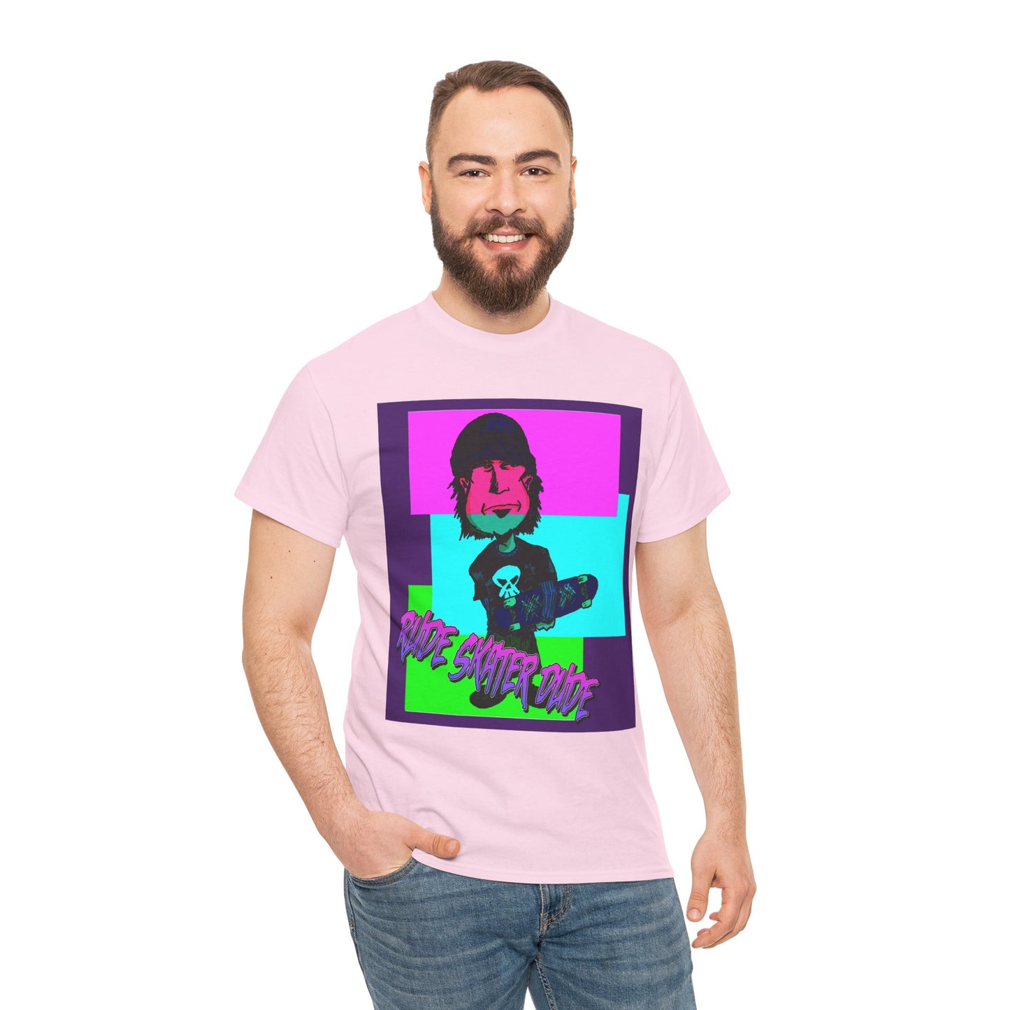 Retro Neon Skateboard Tee — "Rude Skater Dude" Graphic