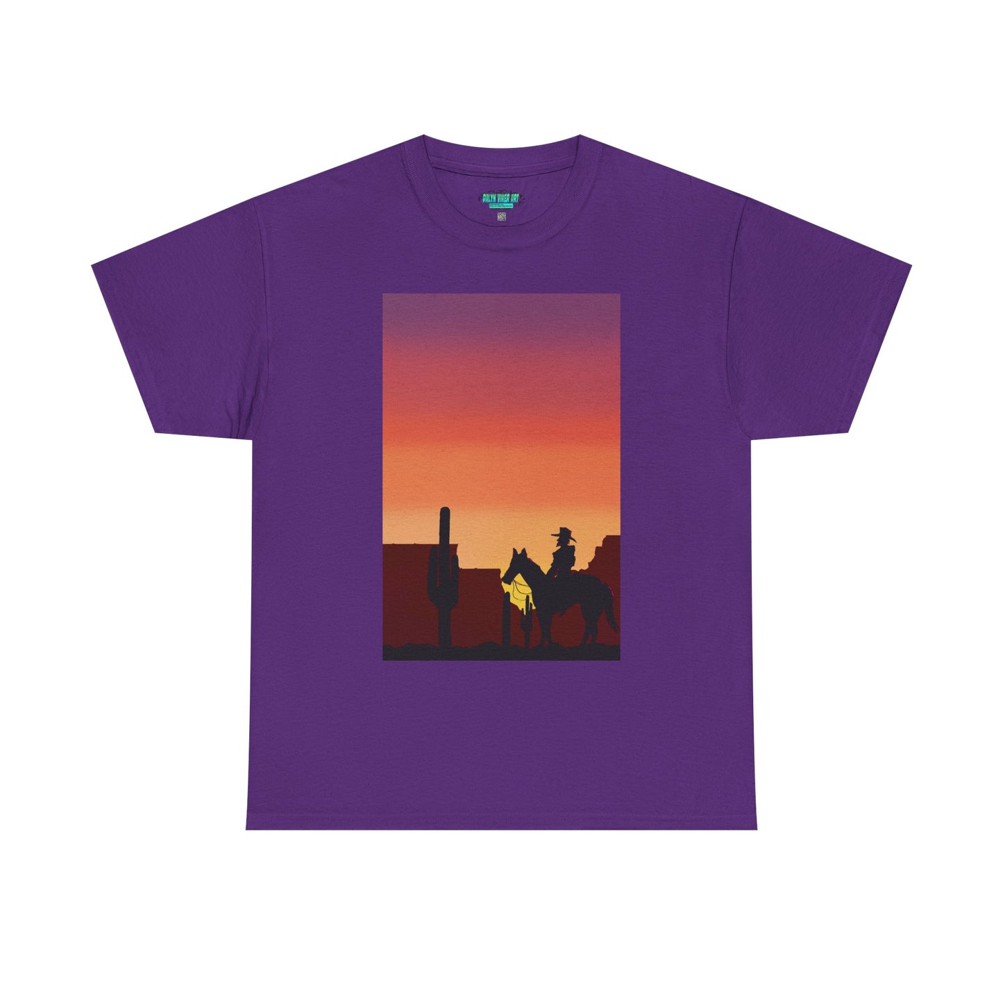 Sunset Cowboy Unisex Heavy Cotton Tee - Western Graphic Tee for Nature Lovers