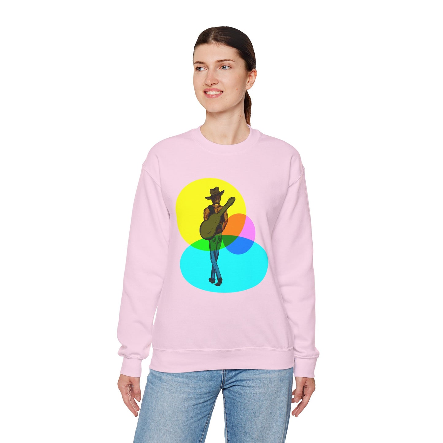 Cowboy Guitarist Graphic Sweatshirt — Retro Color Spot Music Pullover