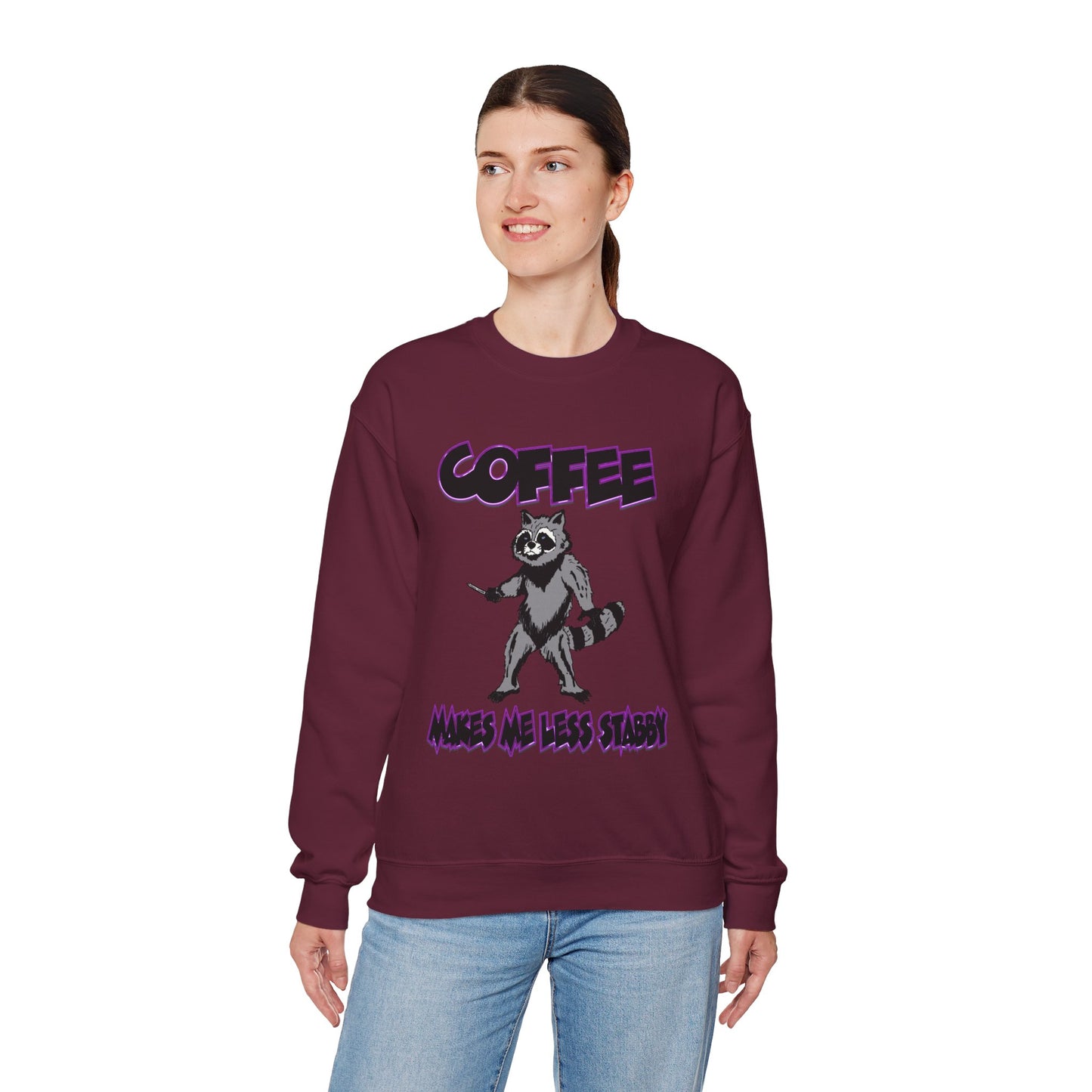 Coffee Makes Me Less Stabby Raccoon Unisex Sweatshirt - Makes Me Less Grumpy
