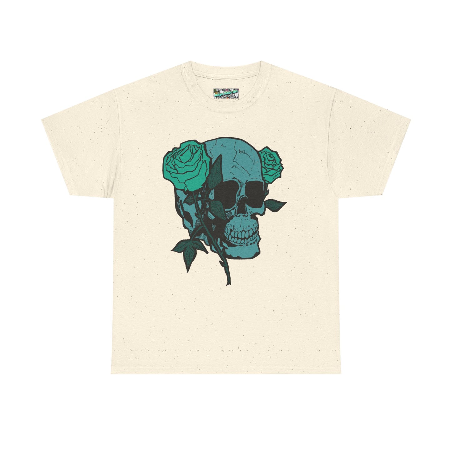 Skull & Roses Graphic Tee — Teal Skull Floral T-Shirt