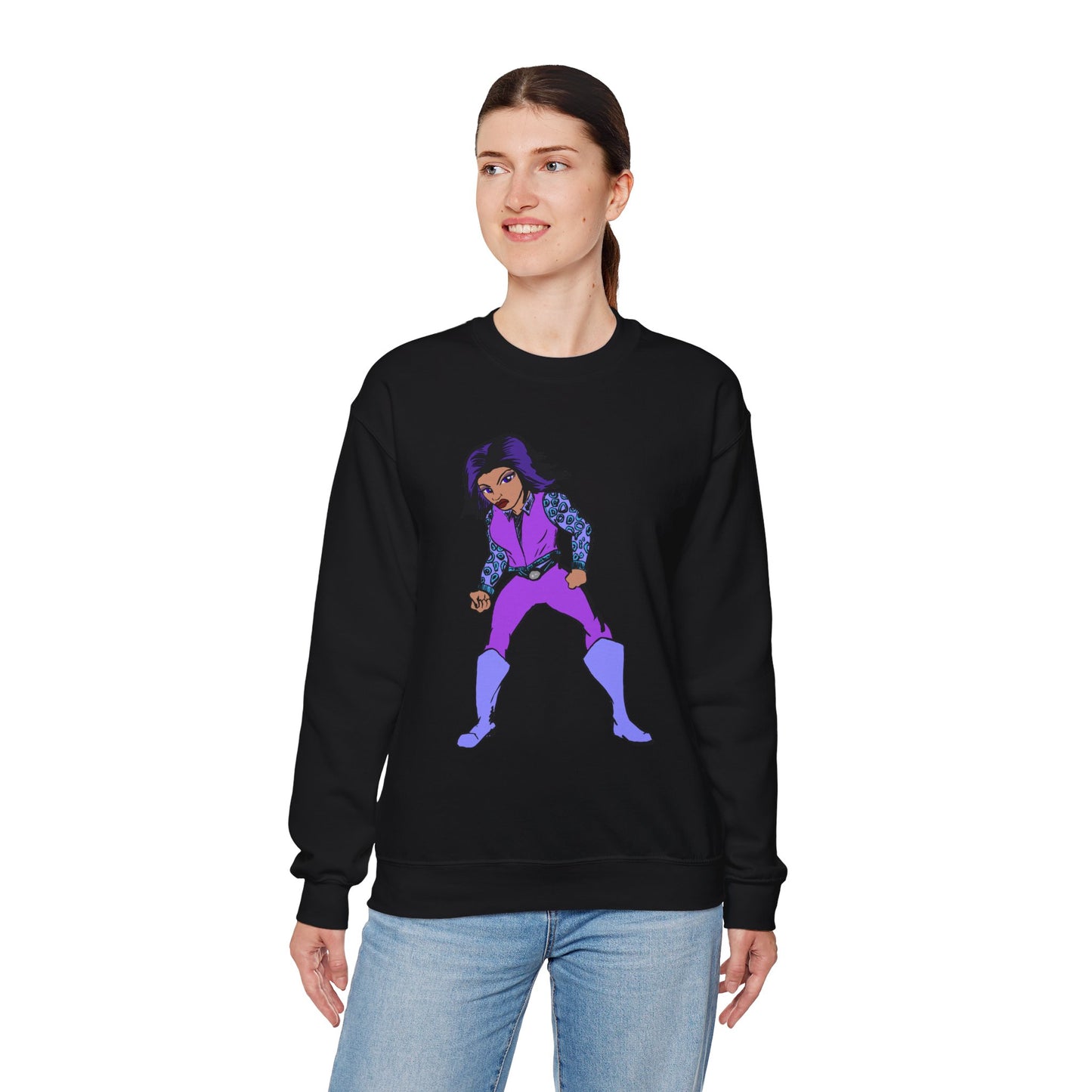 Vintage Retro Hero Crewneck Sweatshirt with Bold Graphic Design