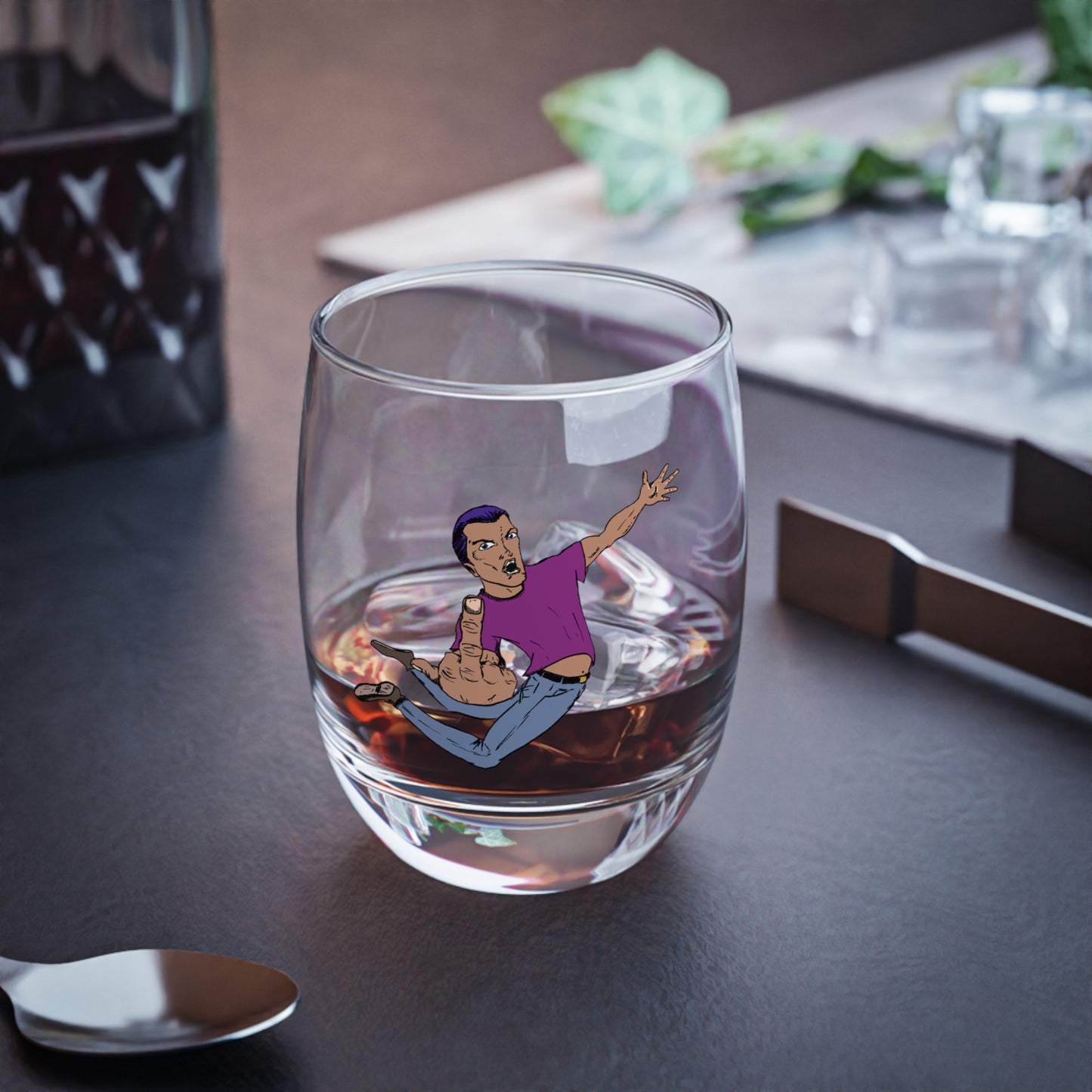 Giving a Flying F... Unique Whiskey Glass with Playful Cartoon Design, Perfect for Gifting, Home Bar Decor, Birthday, Celebration, Drinkware