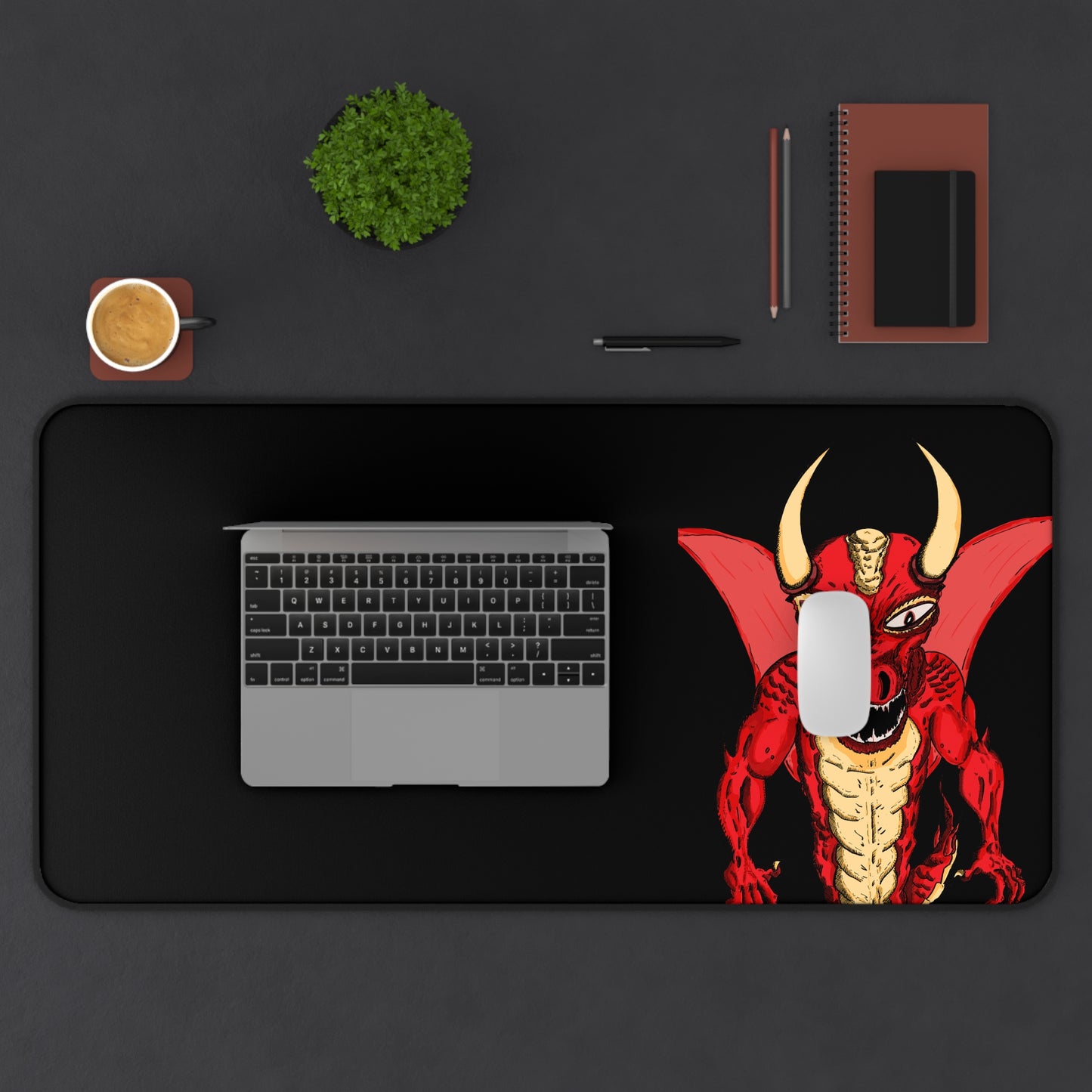 Demonic Dragon Desk Mat, Unique Gaming Mouse Pad, Office Decor, Dragon Illustration, Gift for Gamers, Halloween Decoration