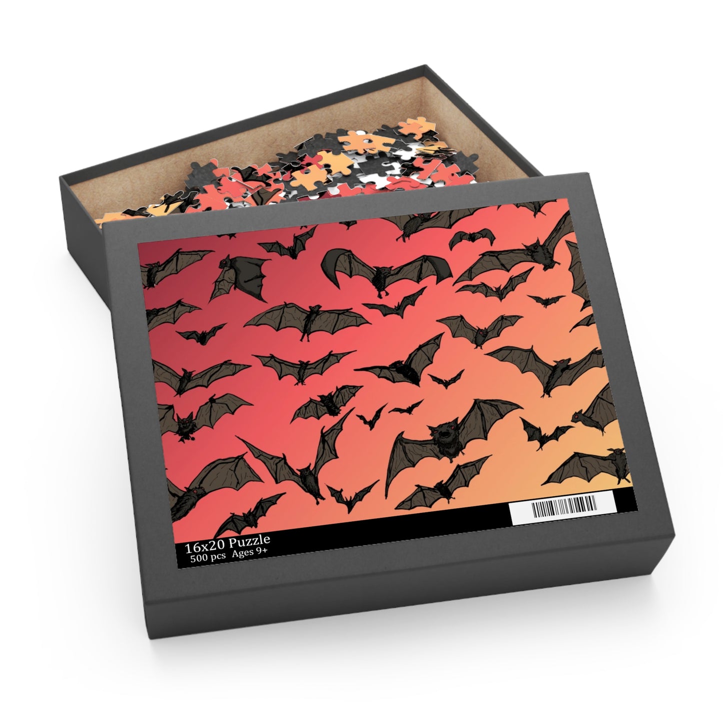 Bat Swarm Gradient Puzzle — 120/252/500-Piece Halloween Jigsaw