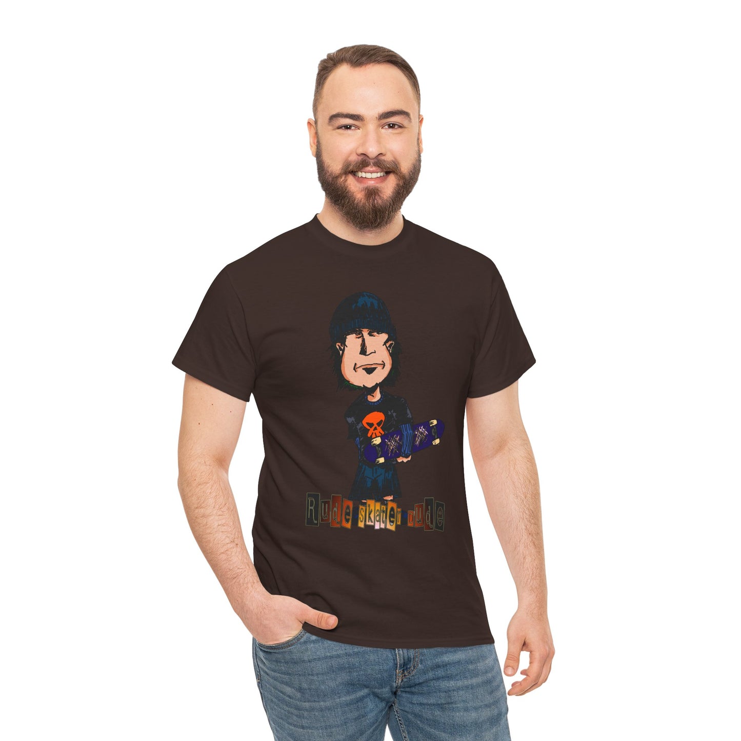 Rude Skater Dude Cartoon Skate Punk T-Shirt — Skateboarding Tee with Skull Design