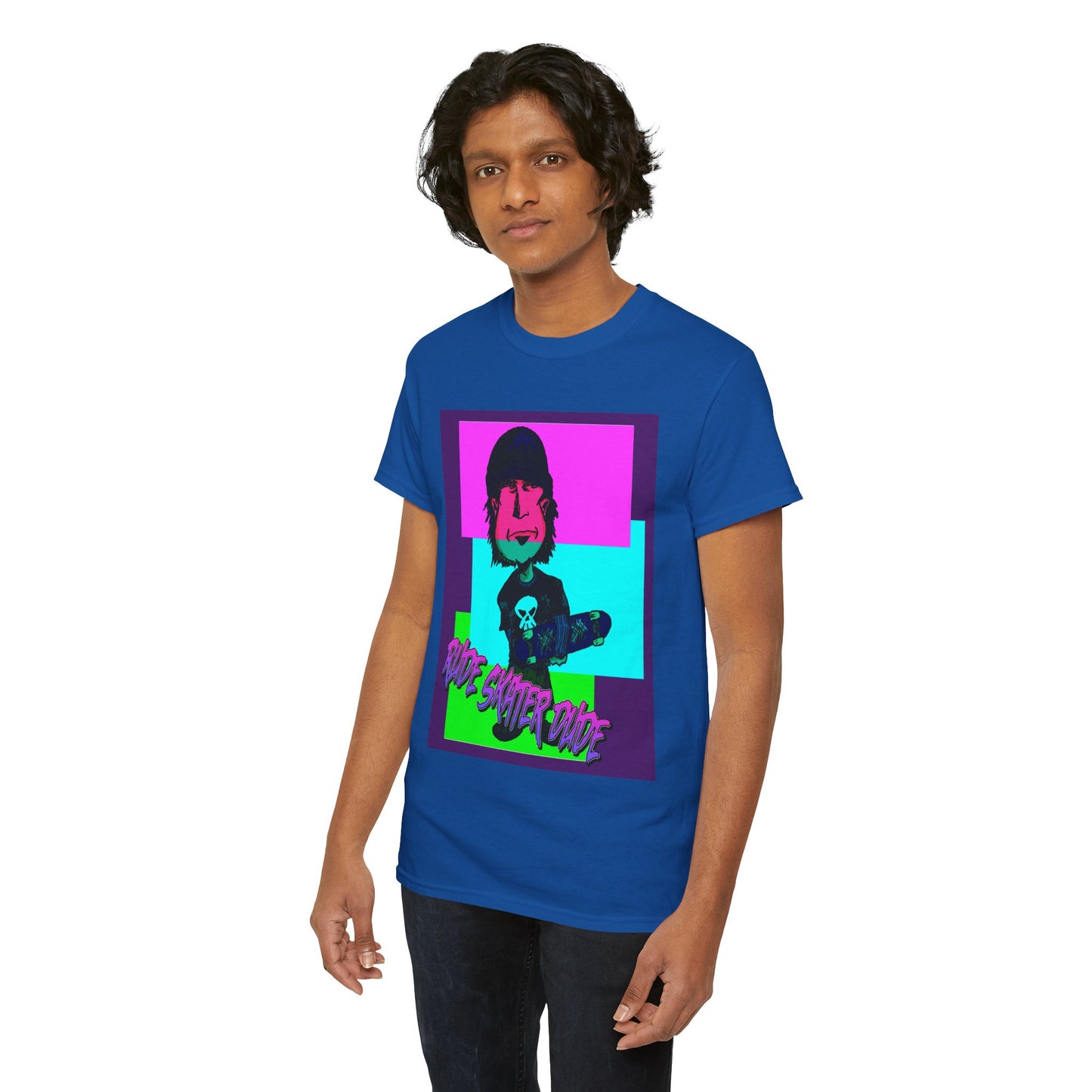Retro Neon Skateboard Tee — "Rude Skater Dude" Graphic