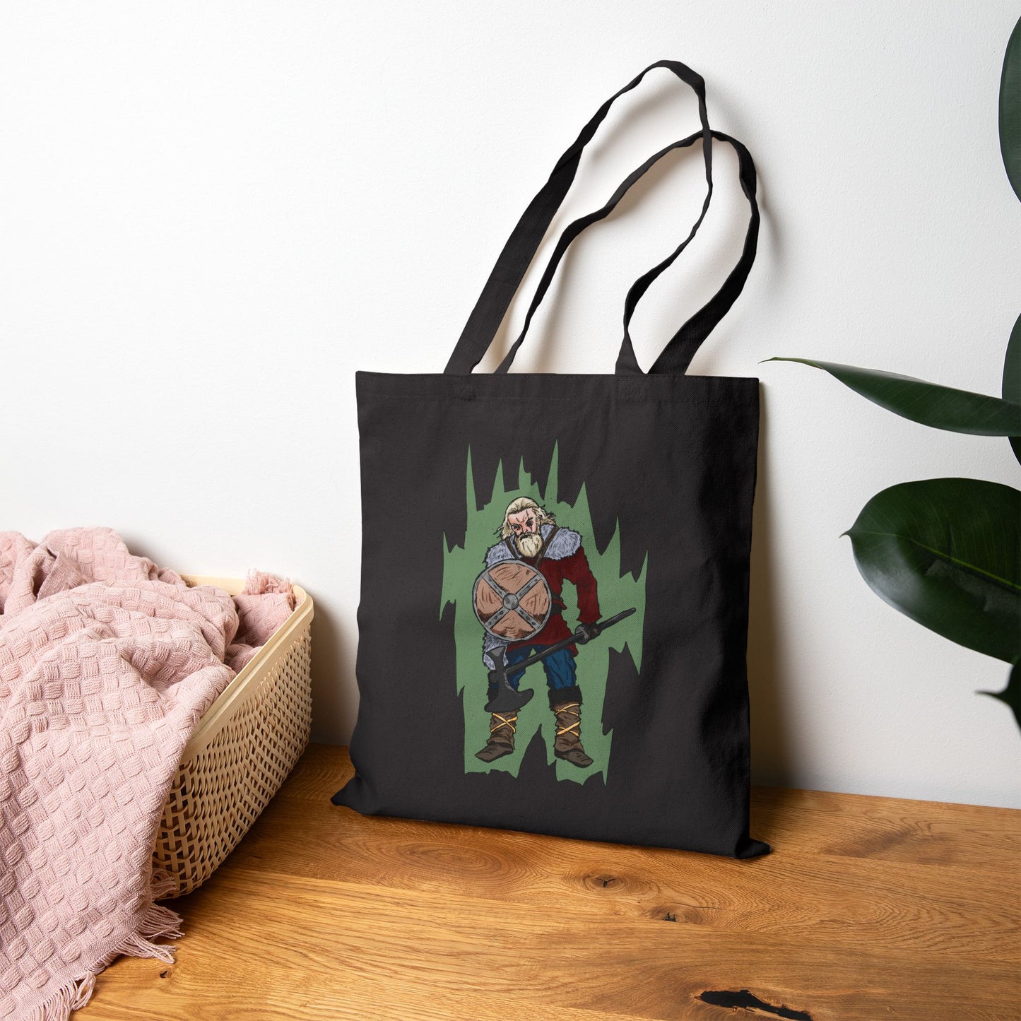 Viking Warrior Canvas Tote Bag – Norse Shield & Axe Graphic Cotton Tote