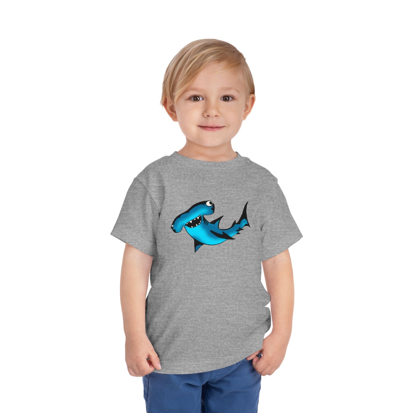 Toddler Shark Tee - Cute Blue Harley Hammerhead Graphic Kids Short Sleeve Shirt