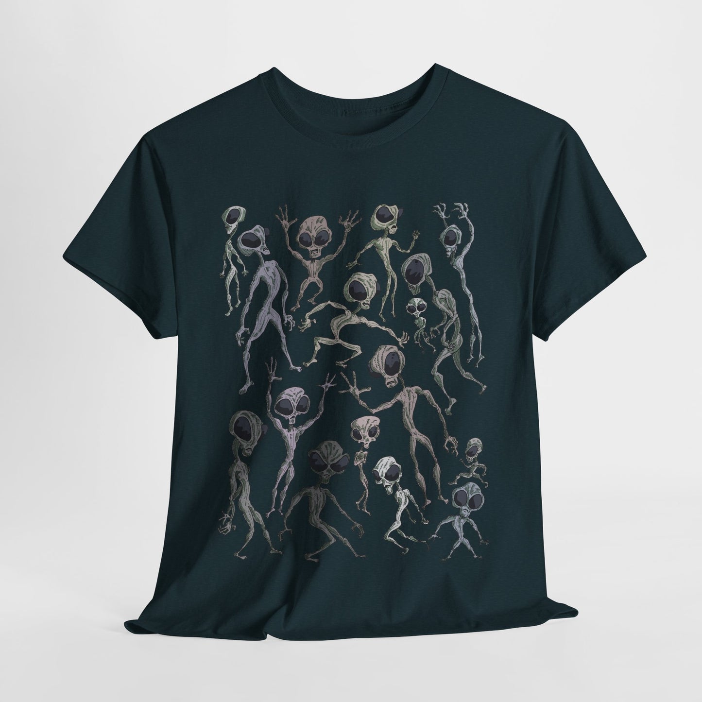 Funky Alien Dance Party Tee, Unisex Heavy Cotton Shirt, Fun Graphic Tee, Casual Wear for Parties, Unique Gift for Alien Lovers