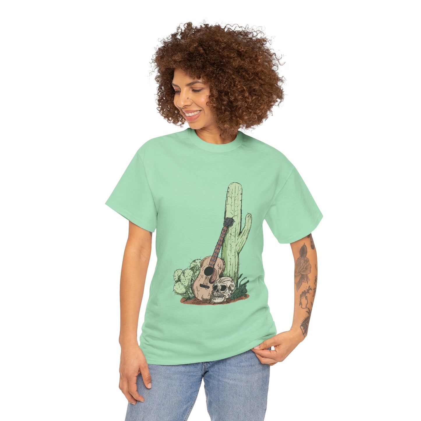 Desert Vibe Graphic Tee - Unisex Heavy Cotton Shirt, Boho Cactus Shirt, Guitar Lover's Gift, Summer Top, Music T-Shirt