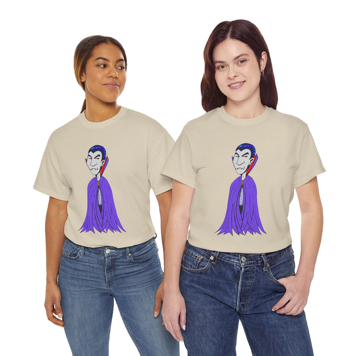 Vampire Cartoon Tee - Cute Purple Cloak Dracula Graphic T-Shirt