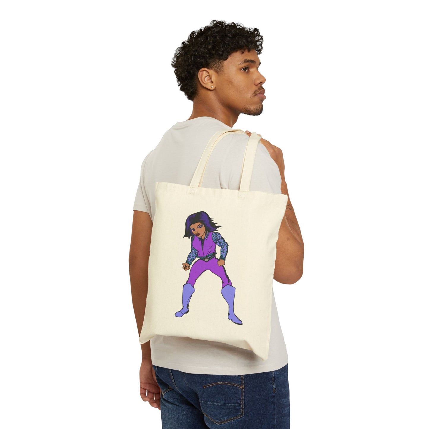 Canvas Tote Bag — Retro Purple Superhero Illustration Tote for Fans & Everyday Use