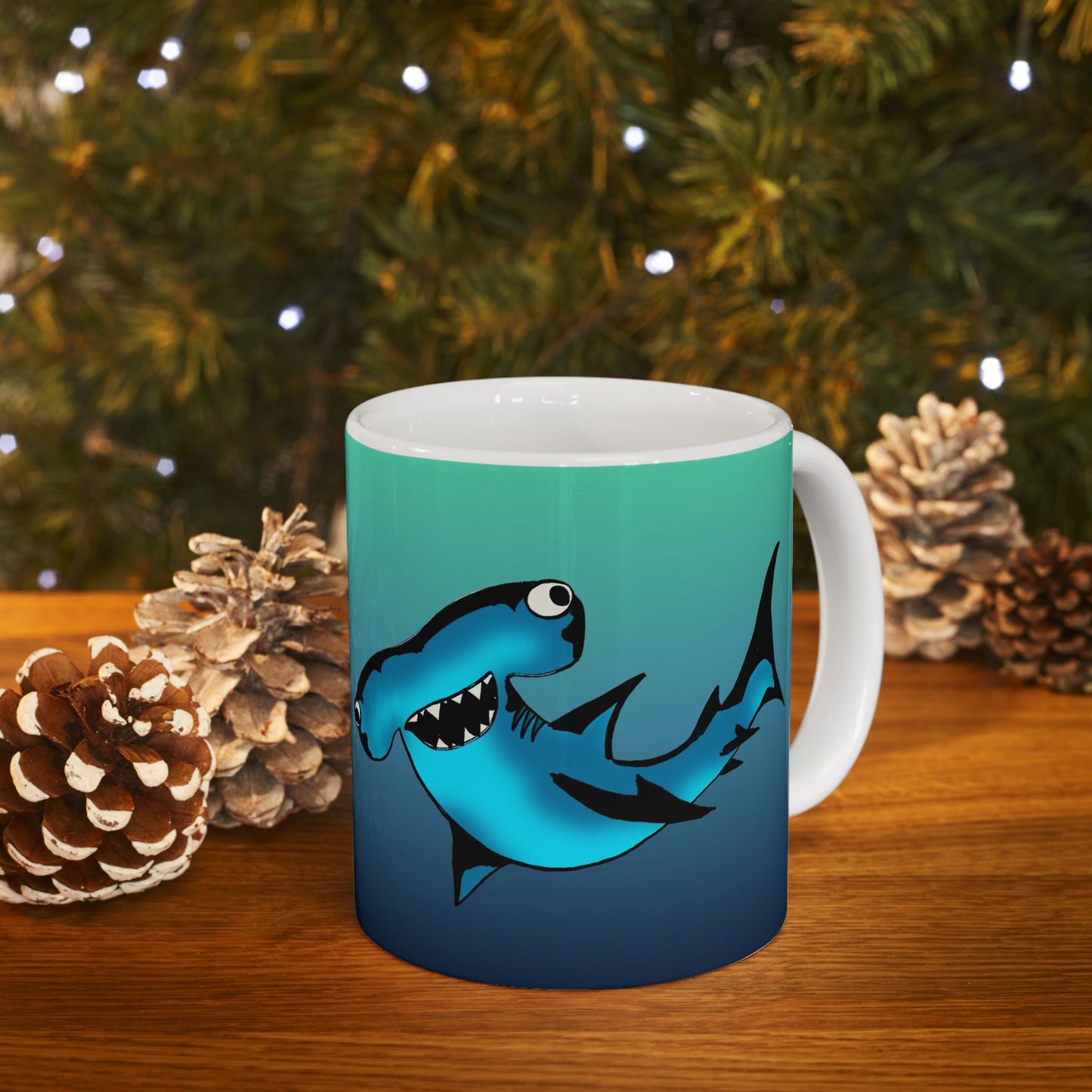 Harley Hammerhead Shark Gradient Ceramic Mug — Cute Hammerhead Coffee Cup (11oz & 15oz)