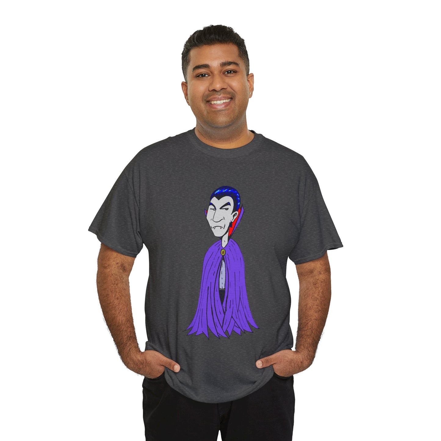 Vampire Cartoon Tee - Cute Purple Cloak Dracula Graphic T-Shirt